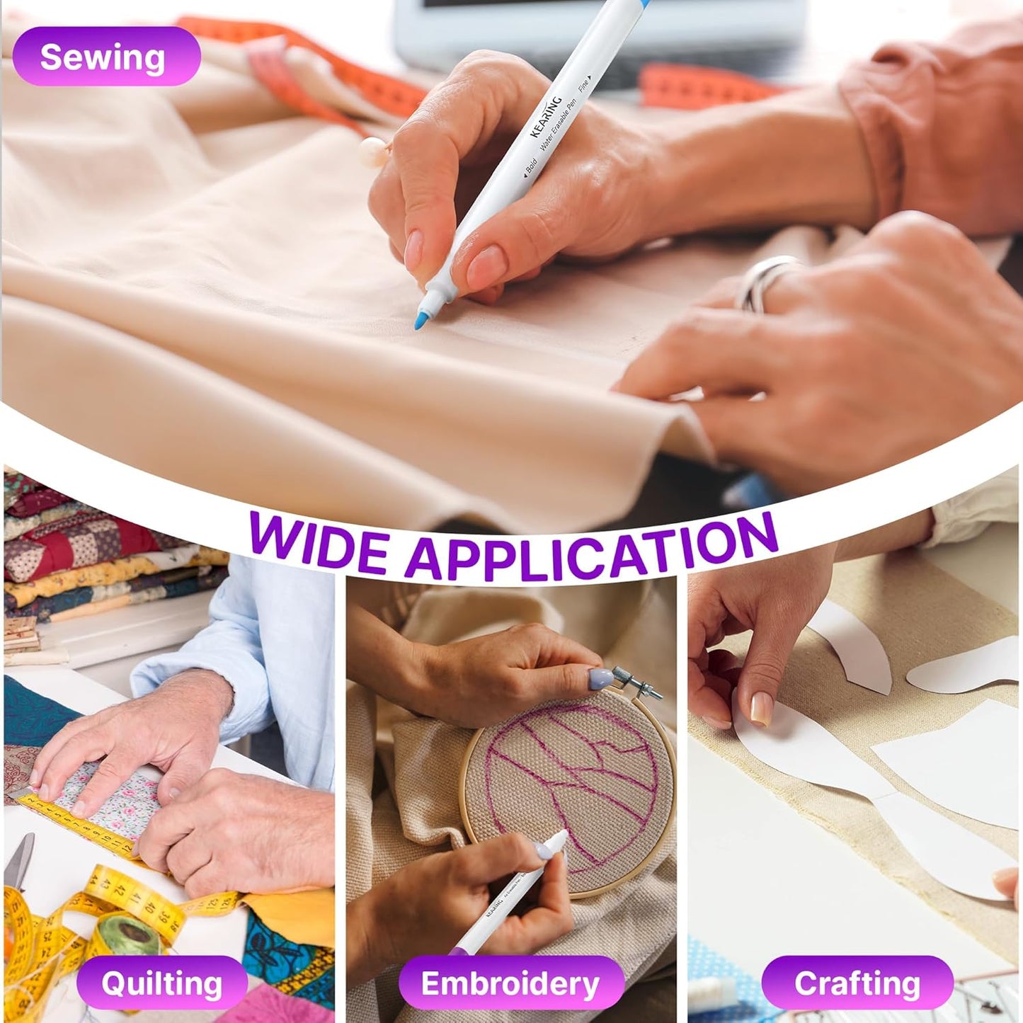 Fabric Markers for Sewing, 5 Count Pack, Includes 2 Water Soluble Fabric Marker 2 Air Erasable Pens 1 Eraser Marker, Disappearing Ink Pen, Sewing Quilting Embroidery Supplies