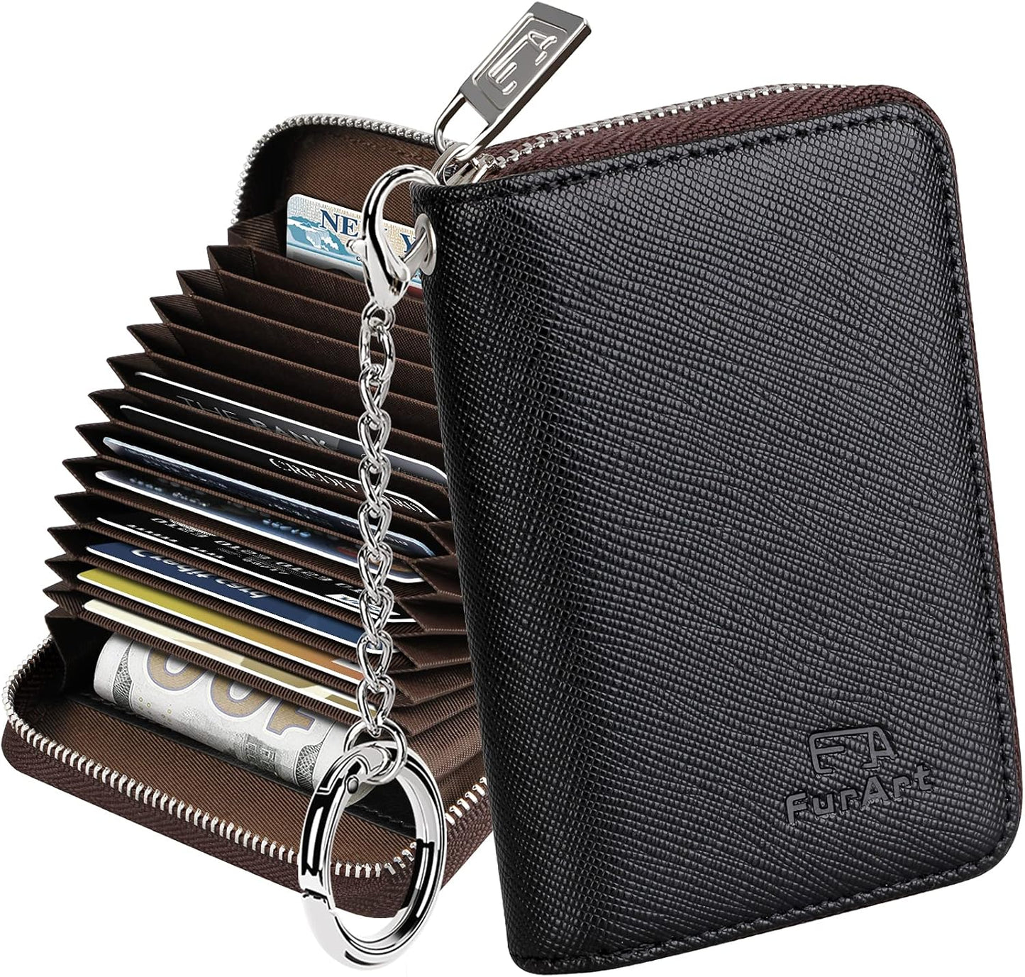 FurArt Zipper Wallet Women, RFID Blocking Credit Card Wallet, Business Card Holder, Compact Size KeyChain Wallet