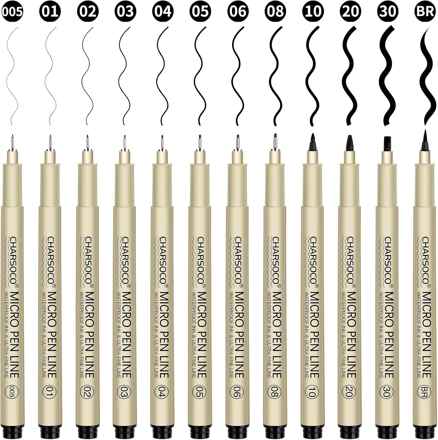 Black Micro Pens, 12 Sizes in 0.23mm - 5mm, Waterproof Archival Ink, Fine Point Pen for Artist Illustration, Sketching, Anime, Manga and Technical Drawing