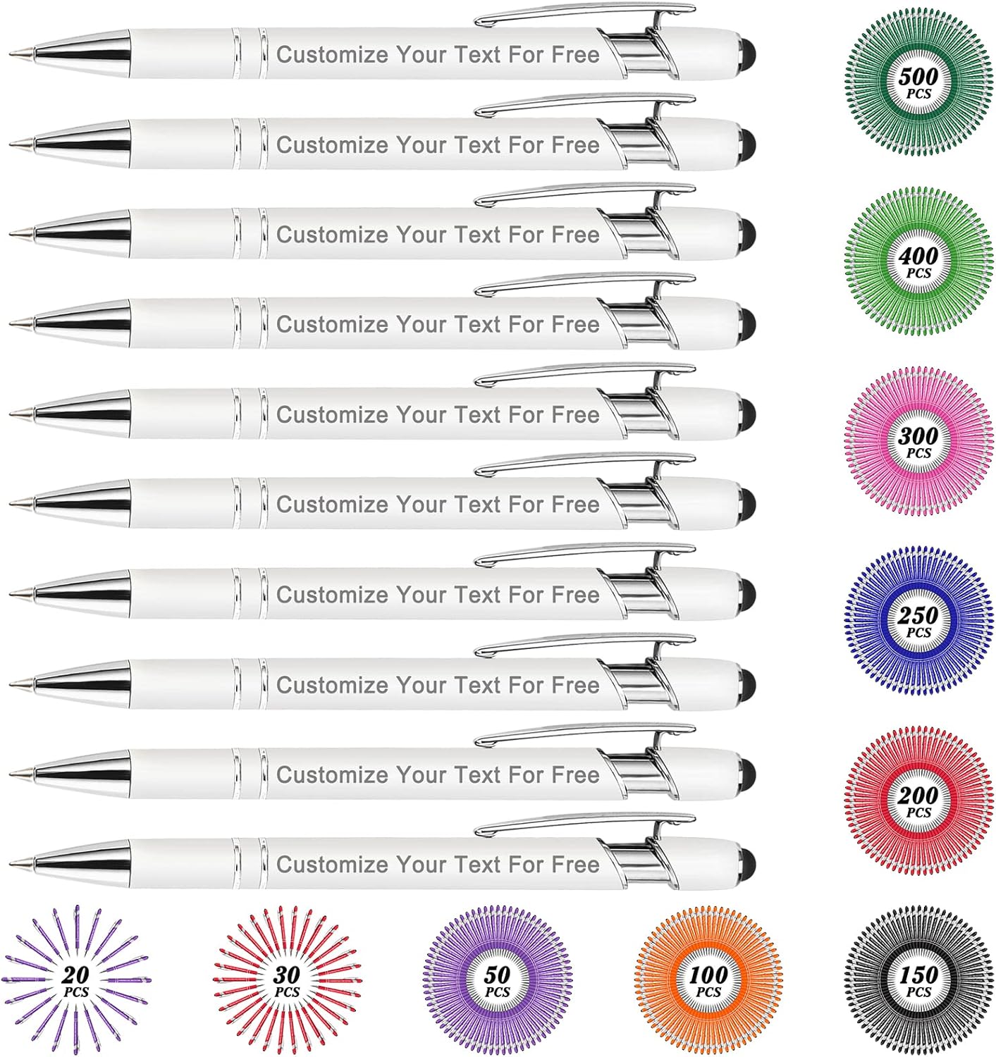 Max 500 Pcs Personalized Pens Bulk, Custom Pens with Free Engraving, Customized Stylus Tip Ballpoint Pen with Your Name Massage Text for School Office Business Graduation Anniversaries-10 Packs