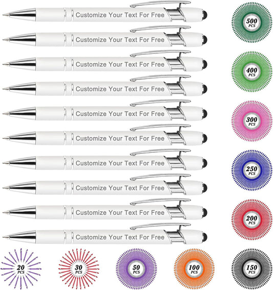 Max 500 Pcs Personalized Pens Bulk, Custom Pens with Free Engraving, Customized Stylus Tip Ballpoint Pen with Your Name Massage Text for School Office Business Graduation Anniversaries-10 Packs