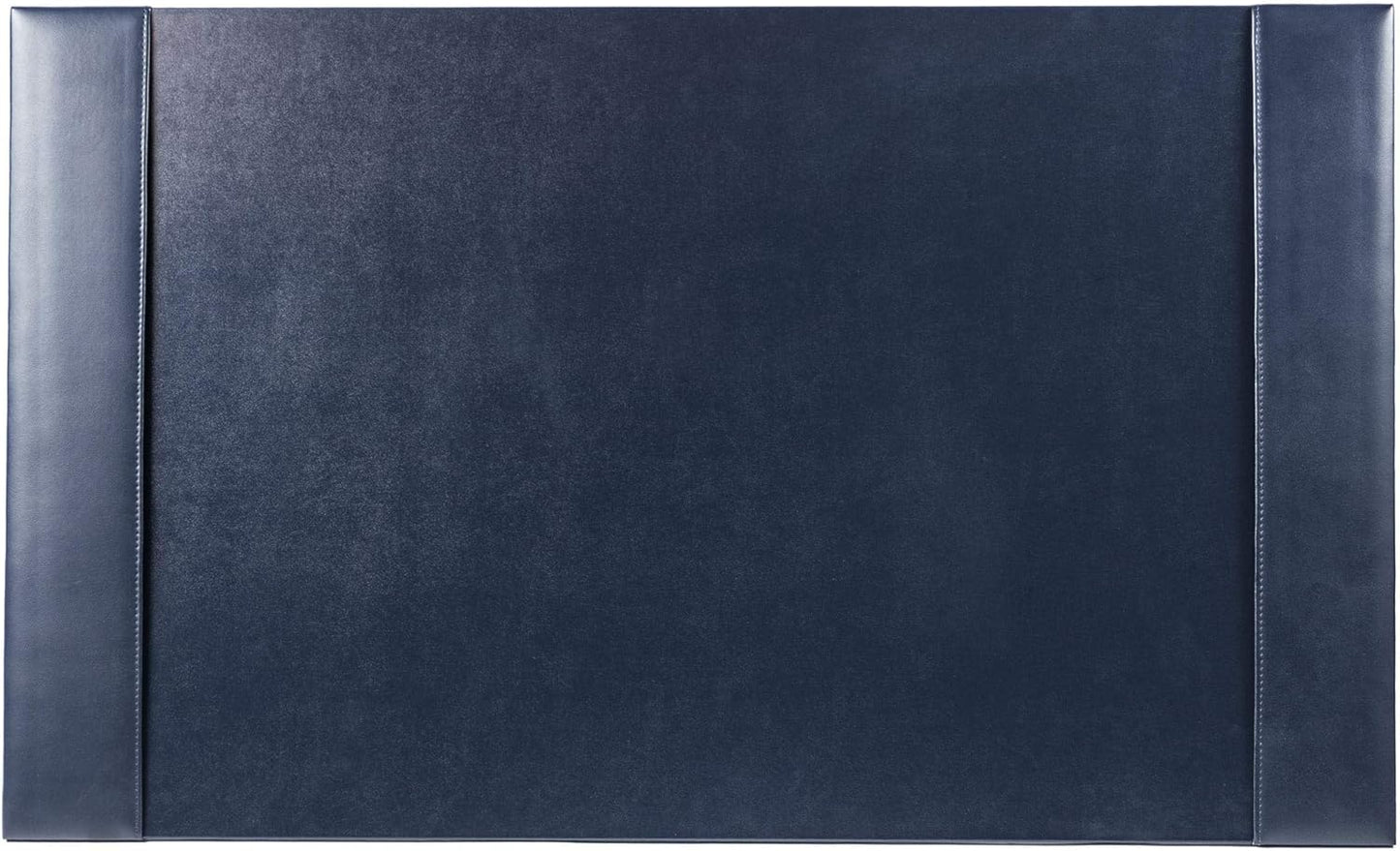 DACASSO Bonded Leather Desk Pad with Side Rails - Luxury Leather Desk Blotter for Writing (30 x 18, Navy Blue)