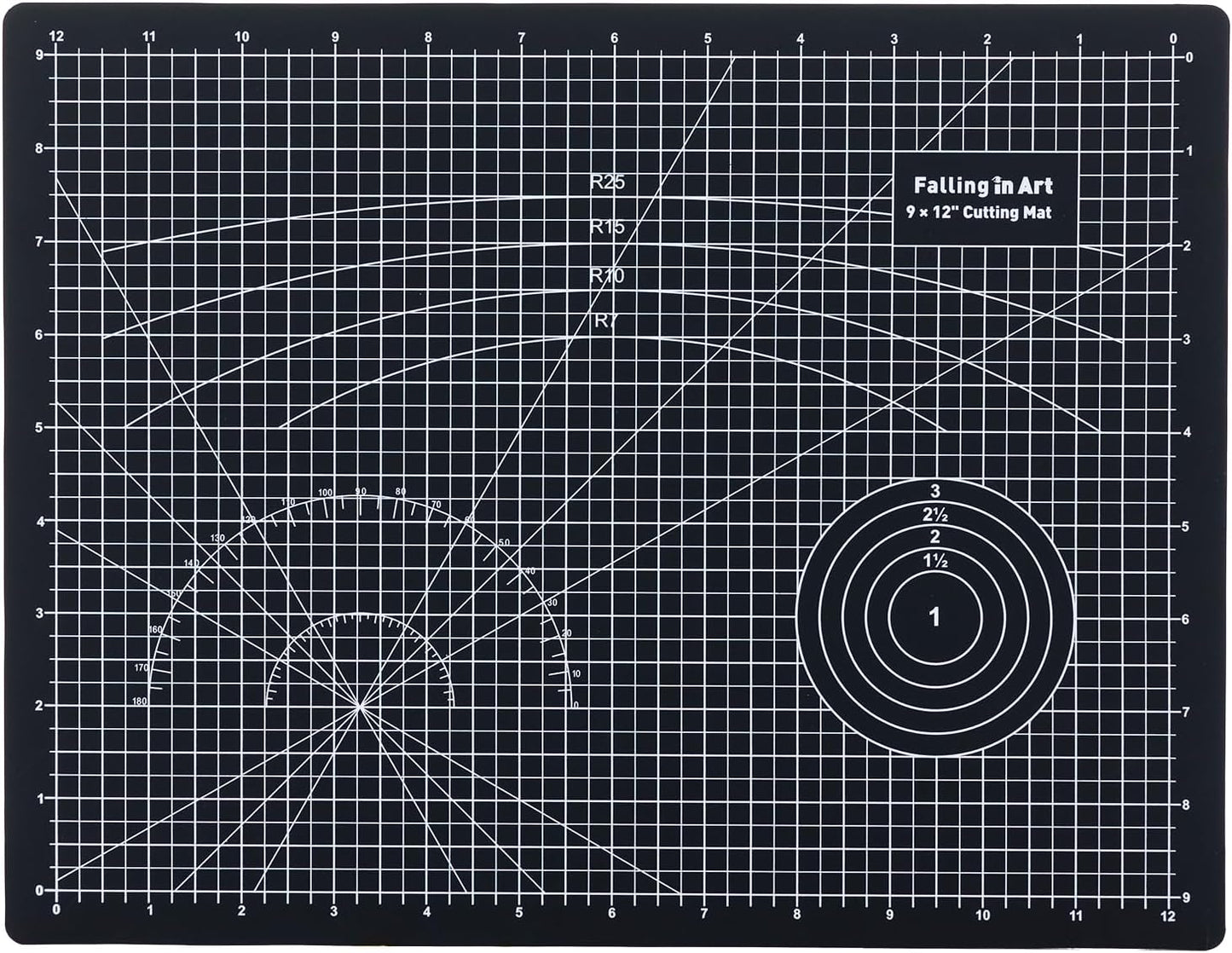 Falling in Art Self Healing Cutting Mat, 9x12" Cutting Mats for Sewing, Double-sided 5-Ply Fabric Cutting Board for Crafting, Quilting and Sewing Projects, Black