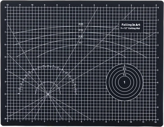 Falling in Art Self Healing Cutting Mat, 9x12" Cutting Mats for Sewing, Double-sided 5-Ply Fabric Cutting Board for Crafting, Quilting and Sewing Projects, Black