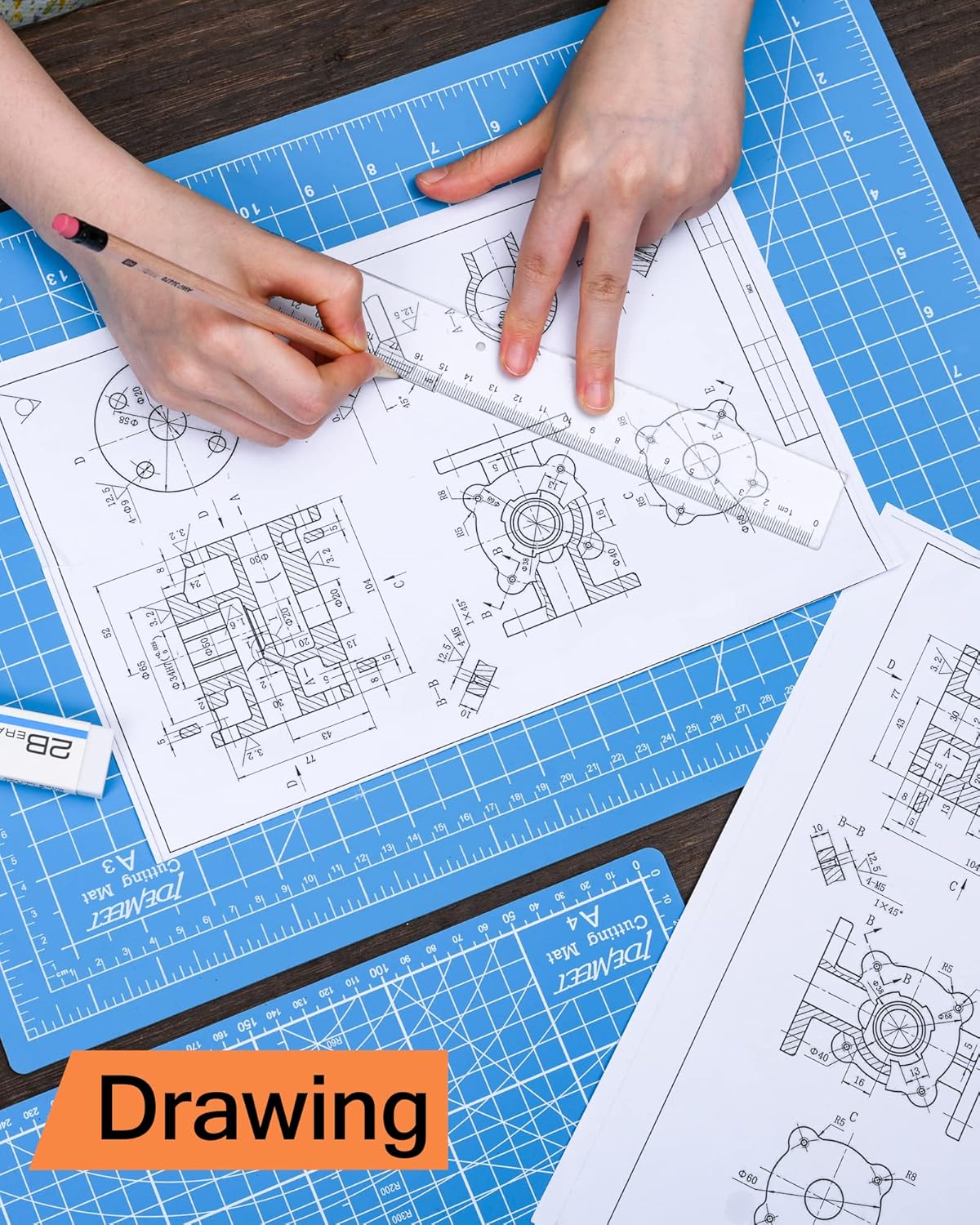 Density-upgraded 9"x12" Self Healing Cutting Mat, Idemeet Rotary Sewing Mat for Crafts, 5-Ply Blade Table Protector Cut Board for Fabric Leather Cutting Quilting Modeling Hobby Project, A4, Blue