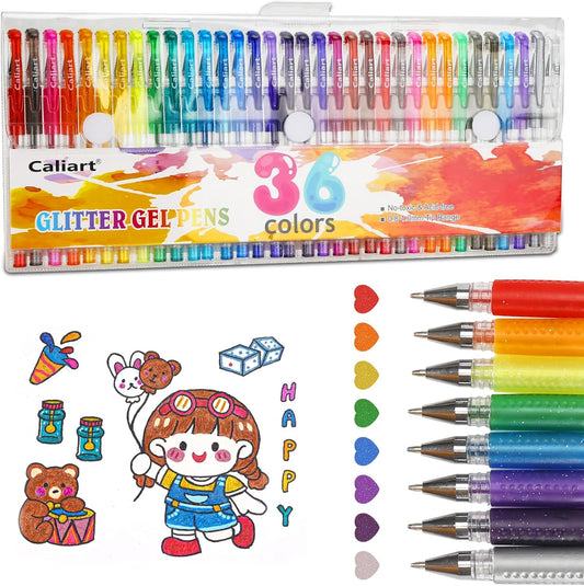 36 Color Glitter Gel Pens, 40% More Ink Colored Gel Markers Fine Point Pens, Aesthetic Cute Preppy Stuff School Supplies, Mothers Day Gift for Mom Kids Artist Adult Coloring Books Cards Craft Drawing
