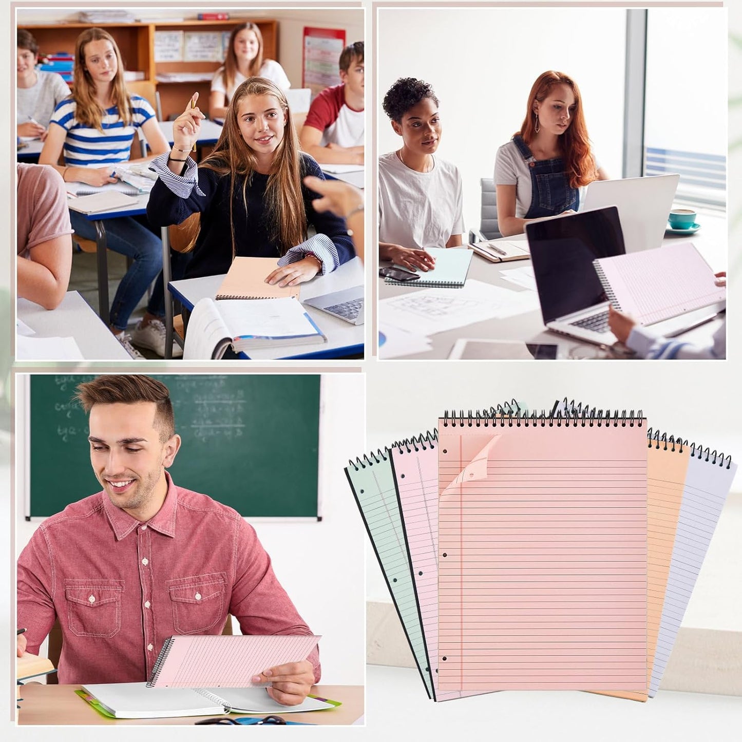 10 Packs 8.5" x 11" Top Spiral Notebook with 3 Hole Punched Legal Pads College Ruled Notepad 50 Sheets Hard Cardboard Paper Wirebound Notepad for Office School Business (Light Colors)