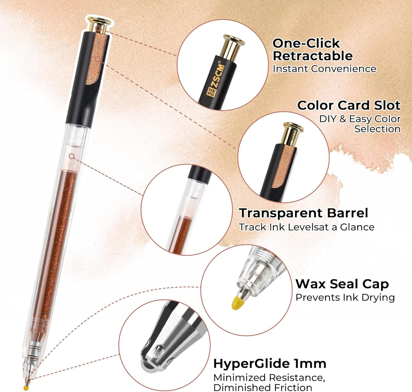 Retractable Glitter Gel Pens, 12 Colors Large Capacity Skin Tone Glitter Metallic Gel Ink Pens, 1 mm Fine Point Smooth Writing Color Pens for Adult Coloring Book Note Taking Aesthetic Art Supplies