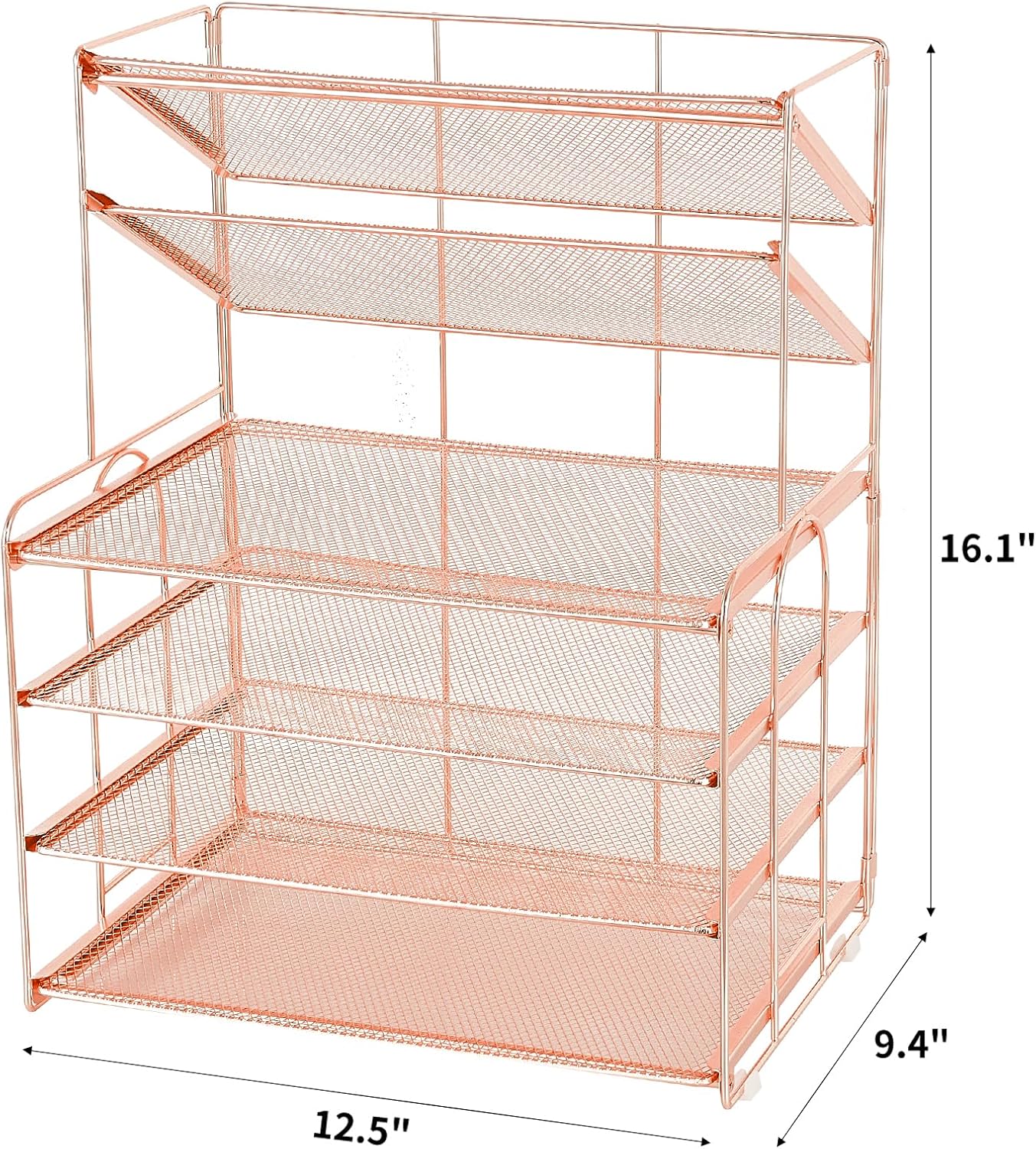 Desk Organizers and Accessories, 6-Tier Letter Tray Paper Organizer, Desktop File Organizer, Office Desk Accessories for Office Supplies (Rose Gold)
