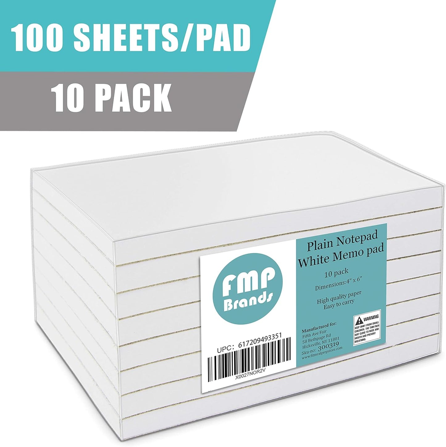 FMP Brands 10 Pack Note Pads 4x6, 100 Sheets Per Memo Pad, Writing Scratch Pad, Blank Notepad, White Waitress Server Note Pads, Paper Pad, To Do Grocery List Small Notepads
