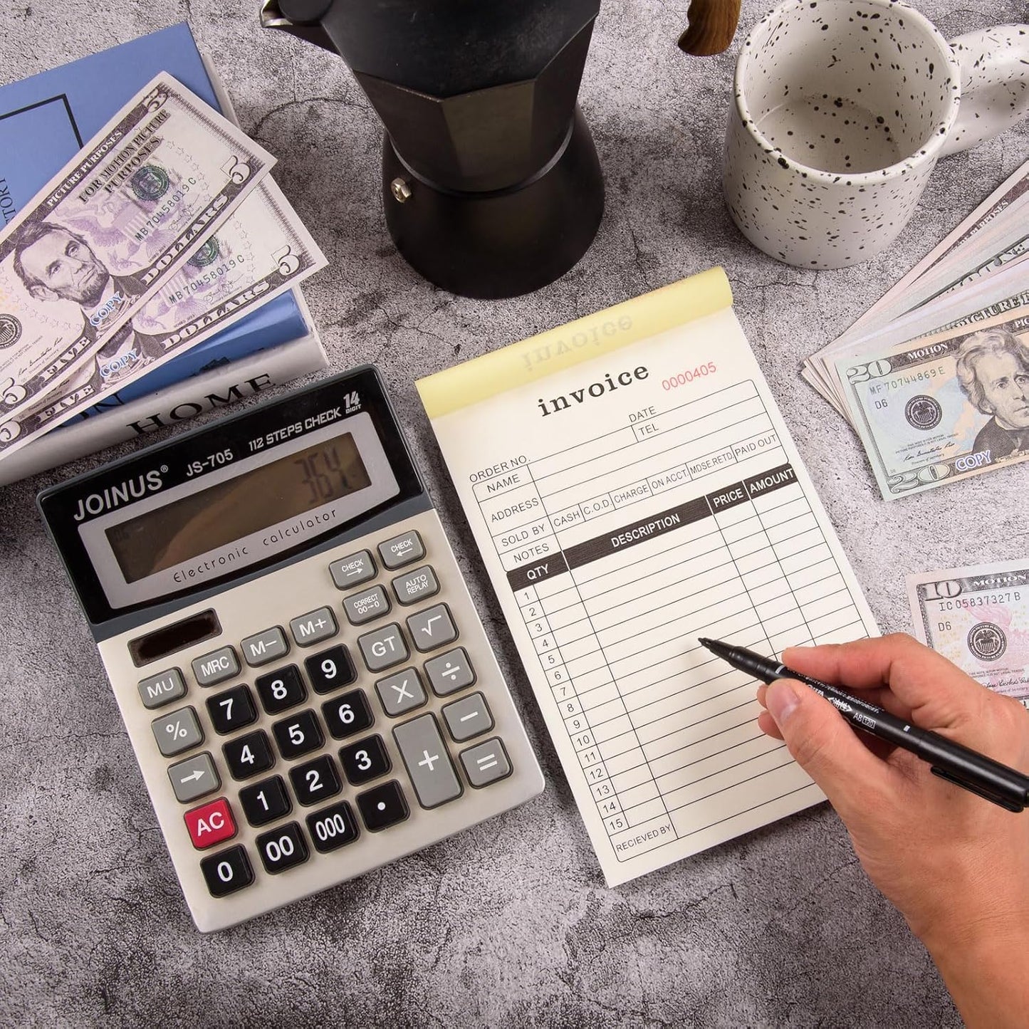 FOBSME Sales Order Books with 2-Part Carbonless Forms 8.27x5.51 Inch Invoice Books Receipt Record Book with Cardboard for Small Business Retail Stores (2 Pad,50 Sets Per Pad)