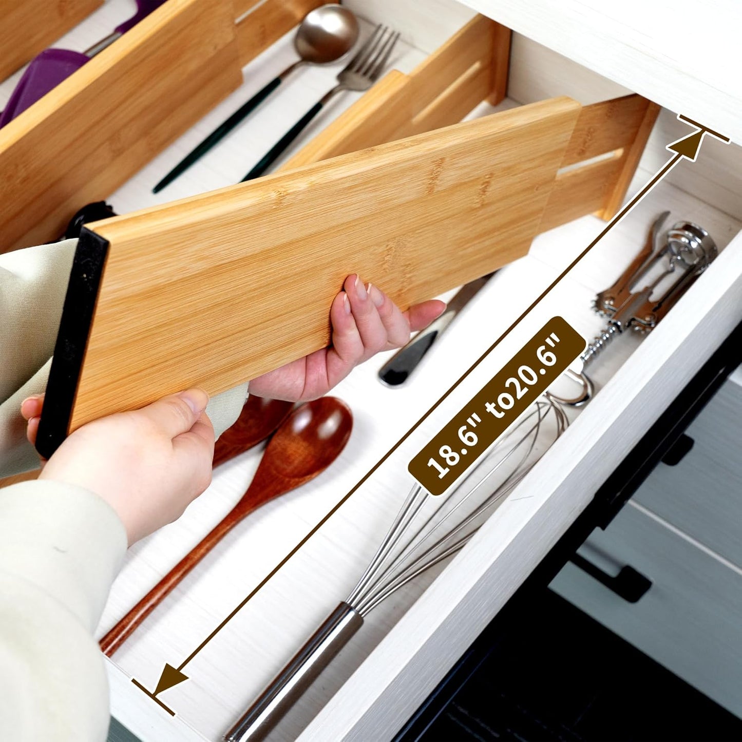 Utoplike Bamboo Drawer Dividers Large(Fits 18.6"-20.6" Drawer Inner Size, Height > 4.05"), Adjustable Kitchen Drawer Organizers for Clothing, Spring Loaded, 4 pcs