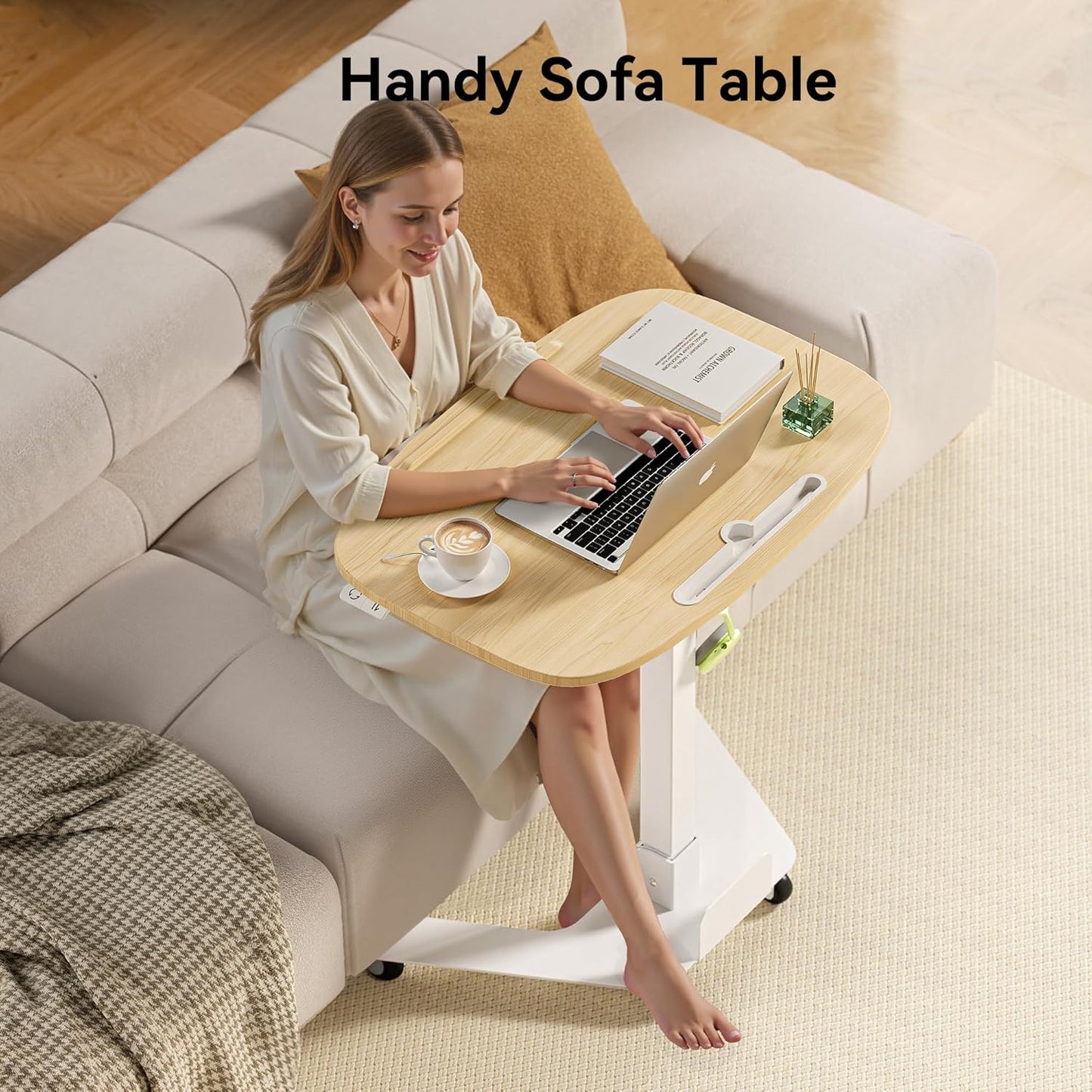 Folding Pneumatic Height Adjustable Mobile Standing Desk with 90° Tiltable Tabletop, 27.2x18.9 Inch Portable Laptop Desk with Wheels, Holds Up to 66.1lbs for Home Office, Study, Oak