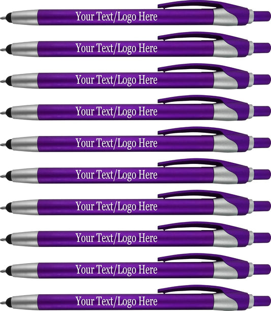 Personalized with Your Custom Logo or Text Pens-Pack of 300- for Marketing, Parties, and Events, 2 in 1 Capacitive Stylus & Ballpoint Pen Compatible with Touchscreen Devices, Black Ink,Purple Pens