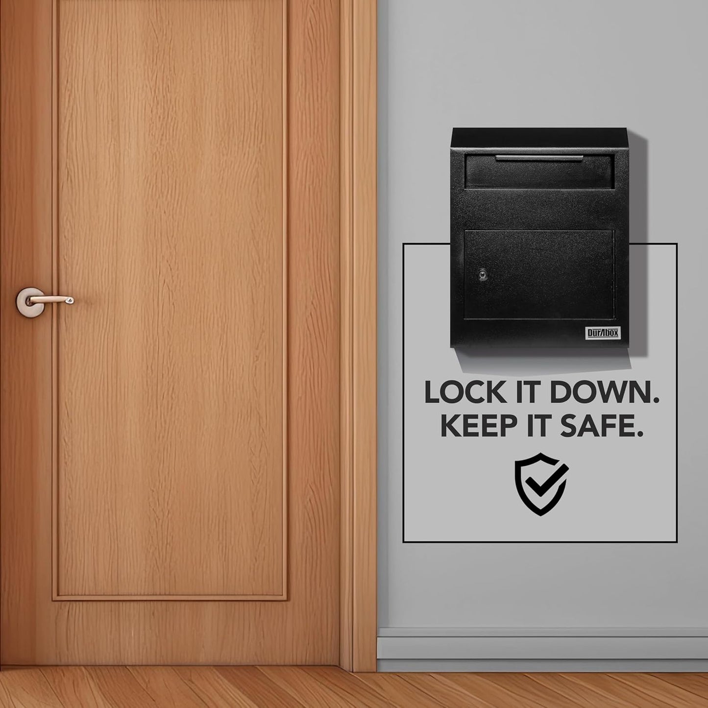 Drop Box Deposit Safe 12 x 4 x 15” Heavy Duty Steel Wall Mount Mailbox for Mail, Letters, Checks, Keys, Cash and more for Home, Office & Commercial Use (W500) (Black)