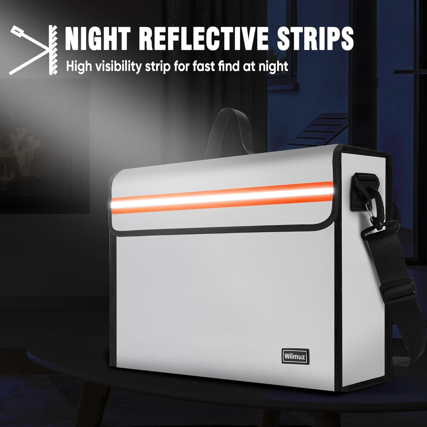 Fire Proof File Box for Documents with Shoulder Strap 5200℉ Insulated,14.9"x11.8"x4.7"Fireproof Document Bag with Reflective Strip,Fireproof Box for Money,Valuables,Jewelry(Silver)