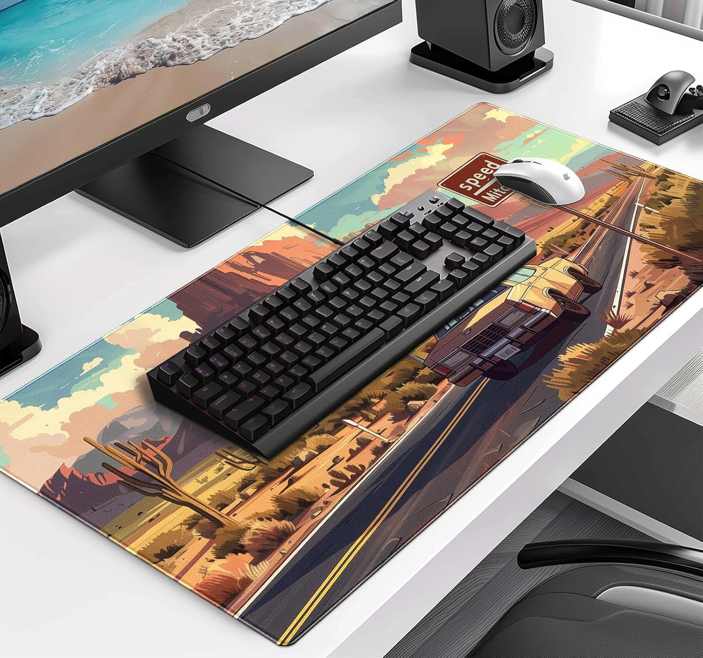 Digital Oil Painting Grassland Road Mouse Pad, Natural Mountain Scenery Game Computer Keyboard Pad, Anti Slip Mouse Desk Pad for Home Office and Study 35.4 x 15.7 x 0.12 Inches