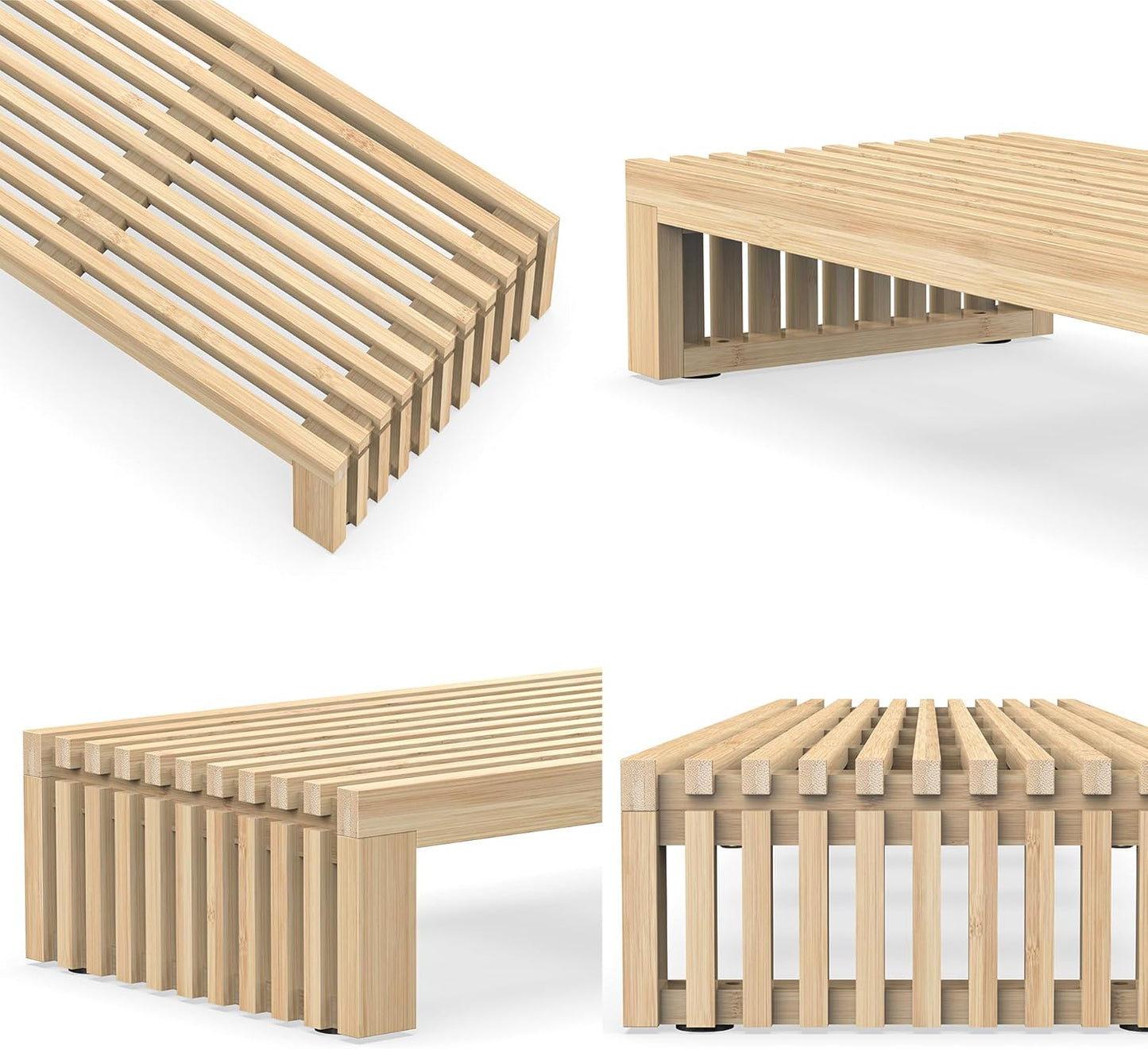 Dual Monitor Riser Stand with Airflow Vents for 2 Monitors, Double Computer Monitor Laptop Stand Grille Design, 3 Mins Assembly Farmhouse 39 inch Bamboo Desk Shelf Organizer (Natural)