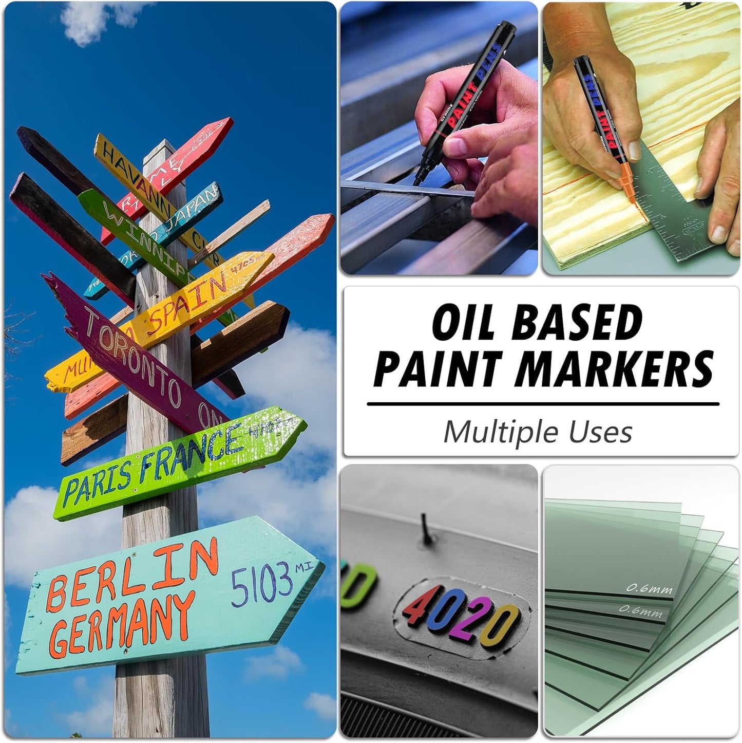 Gold Paint Pens Paint Markers - 12 Pack Permanent Quick Dry Waterproof Marker Pens for Rocks Wood Fabric Plastic Canvas Glass Mugs Metal Tire Stone