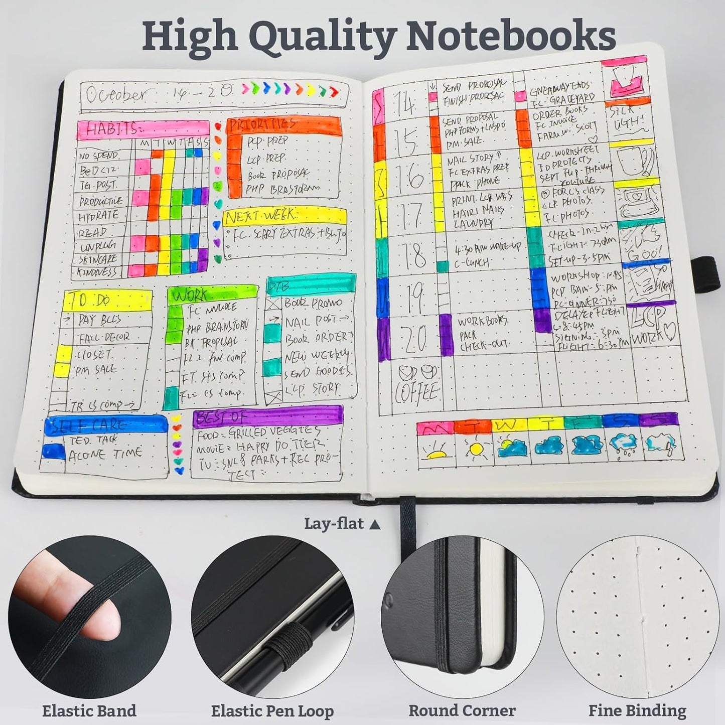 Hardcover Lined Bullet Dotted Journal Notebook, A5 140 192 Pages 100 120Gsm Paper College ruled for School,Work,Travel,and Daily Planning，5.7''*8.3'' (1, Lavender, A5 Dotted)