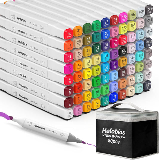80 Alcohol Markers, Dual Tip Fine & Broad Drawing Markers Alcohol Marker Set with Case, Art Marker for Kids Adults Coloring Artists Drawing Sketching Card Making and Illustration