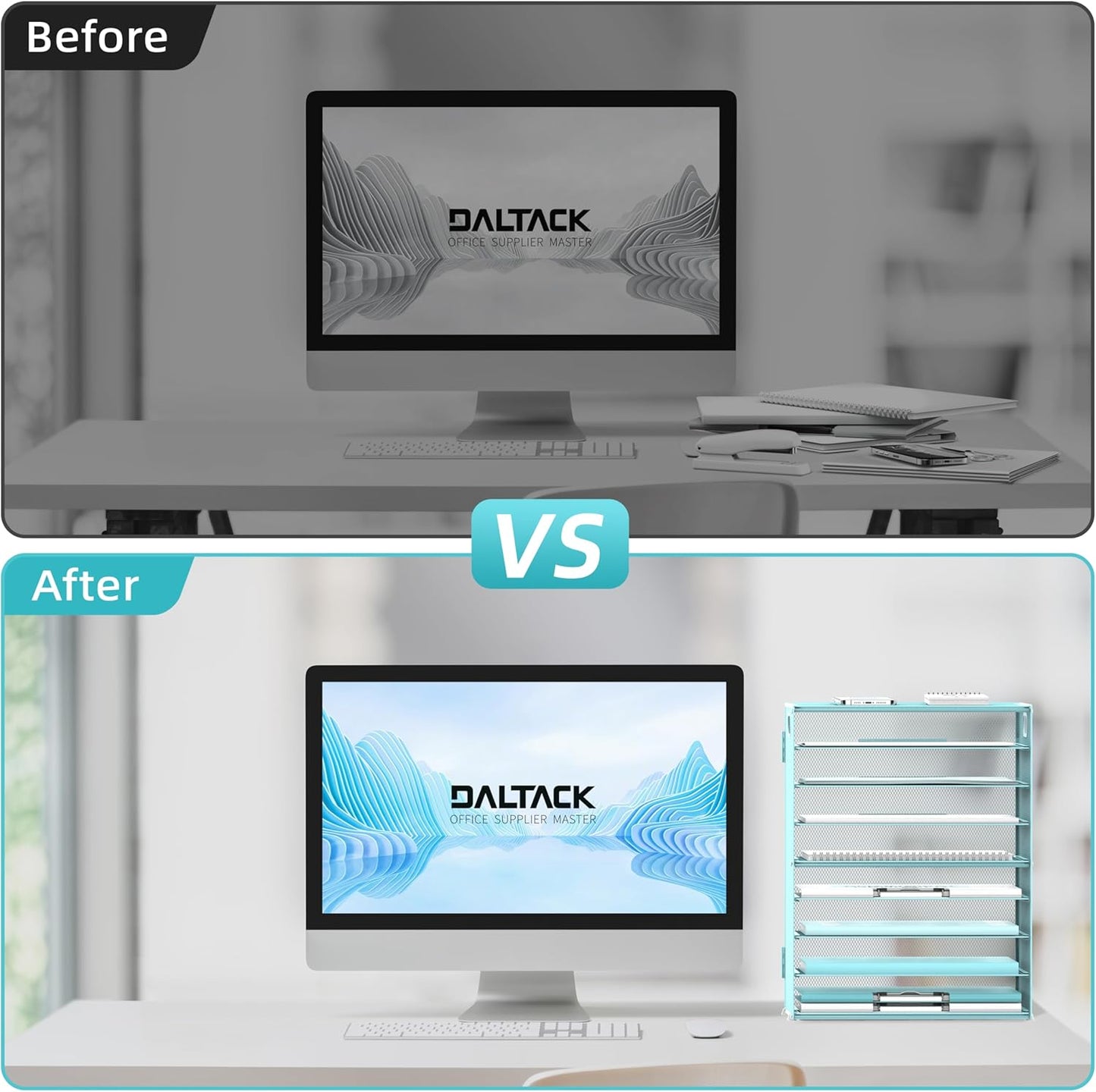 DALTACK 9-Tier Paper Letter Tray Desk Organizer with Handles, Mesh File Holder Organization, Paper Sorter Desk Organizer for Office Home School, Blue 2 Pack