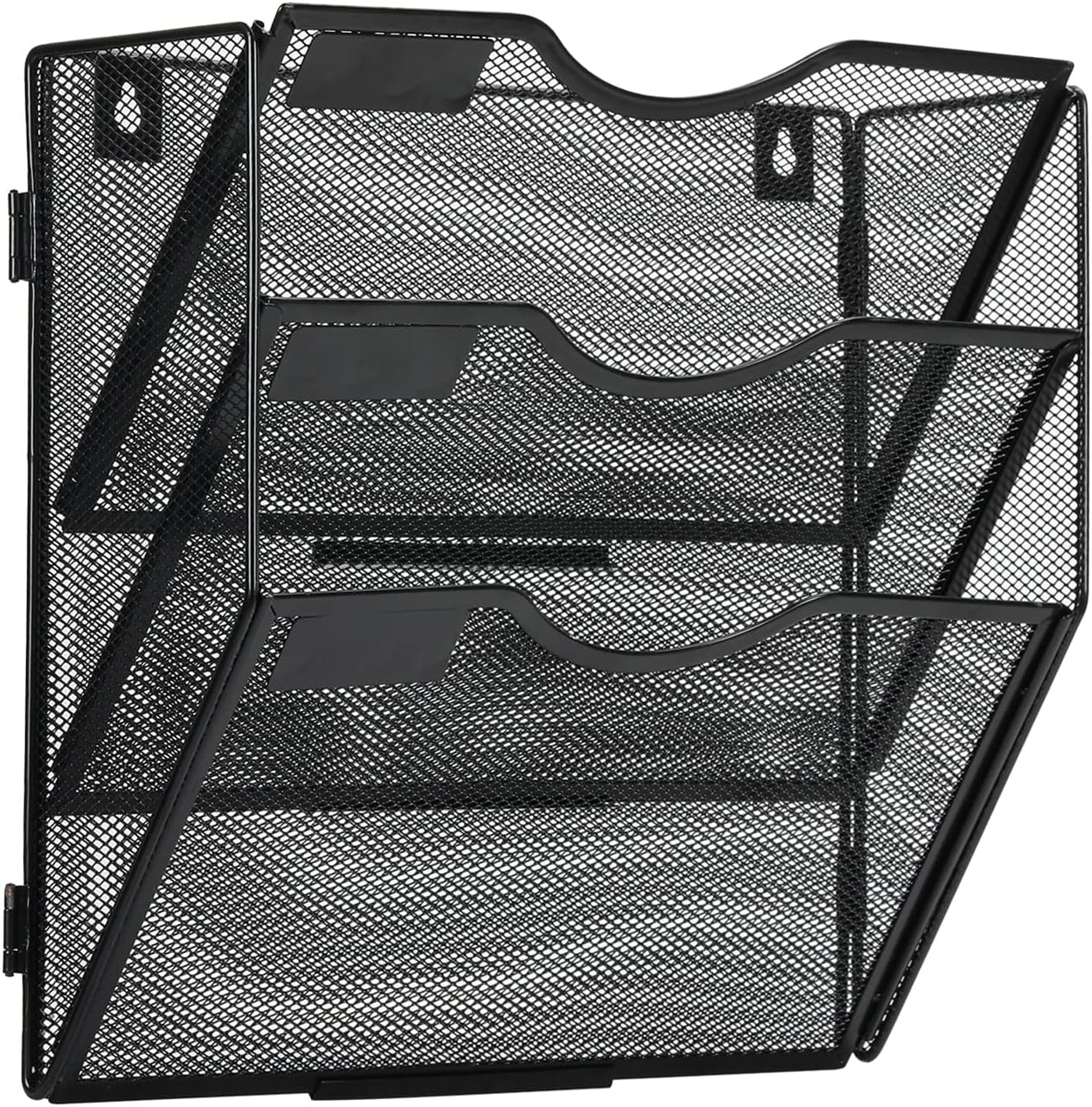 EasyPAG Wall File Holder Organizer 3 Pocket Mesh Hanging Wall Mounted Document Paper Folder Filing Magazine Rack with Nametag Label for Office Home School, Black