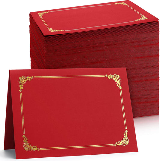 Fainne 80 Pieces Certificate Holders Diploma Holders Document Holder Certificate Covers Certificate Folders with Gold Foil Border for Letter Size 8.5 x 11 Inches Diploma Documents Awards (Bright Red)