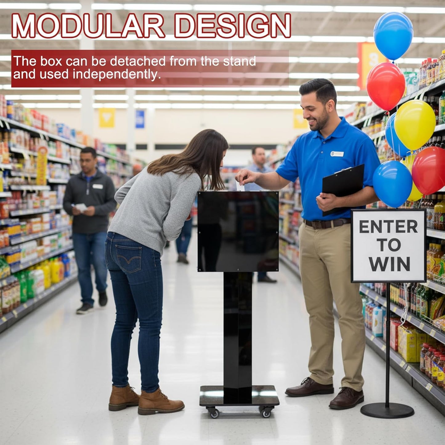 Extra Large Acrylic Raffle Box with Mobile Base & Locking Casters, 39.6" Tall, 13.8" Cube, Thickened Ticket Box with Lock for Lottery Games, Bingo, Raffle Balls