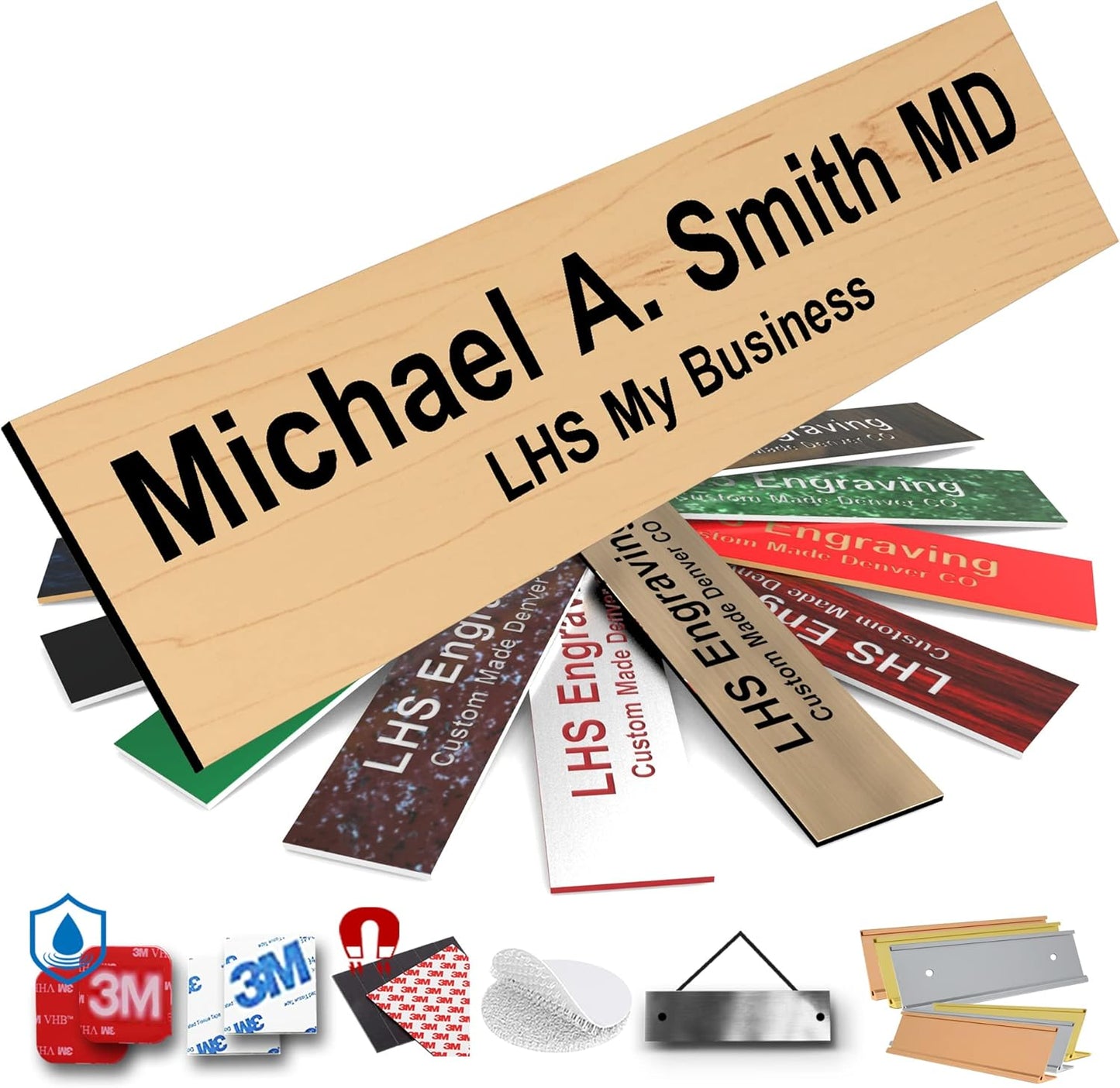 Engraved Name Plates for Door Sign Personalized Cashew Plastic Plaque with Black Letters - Made in USA 2x8 N6