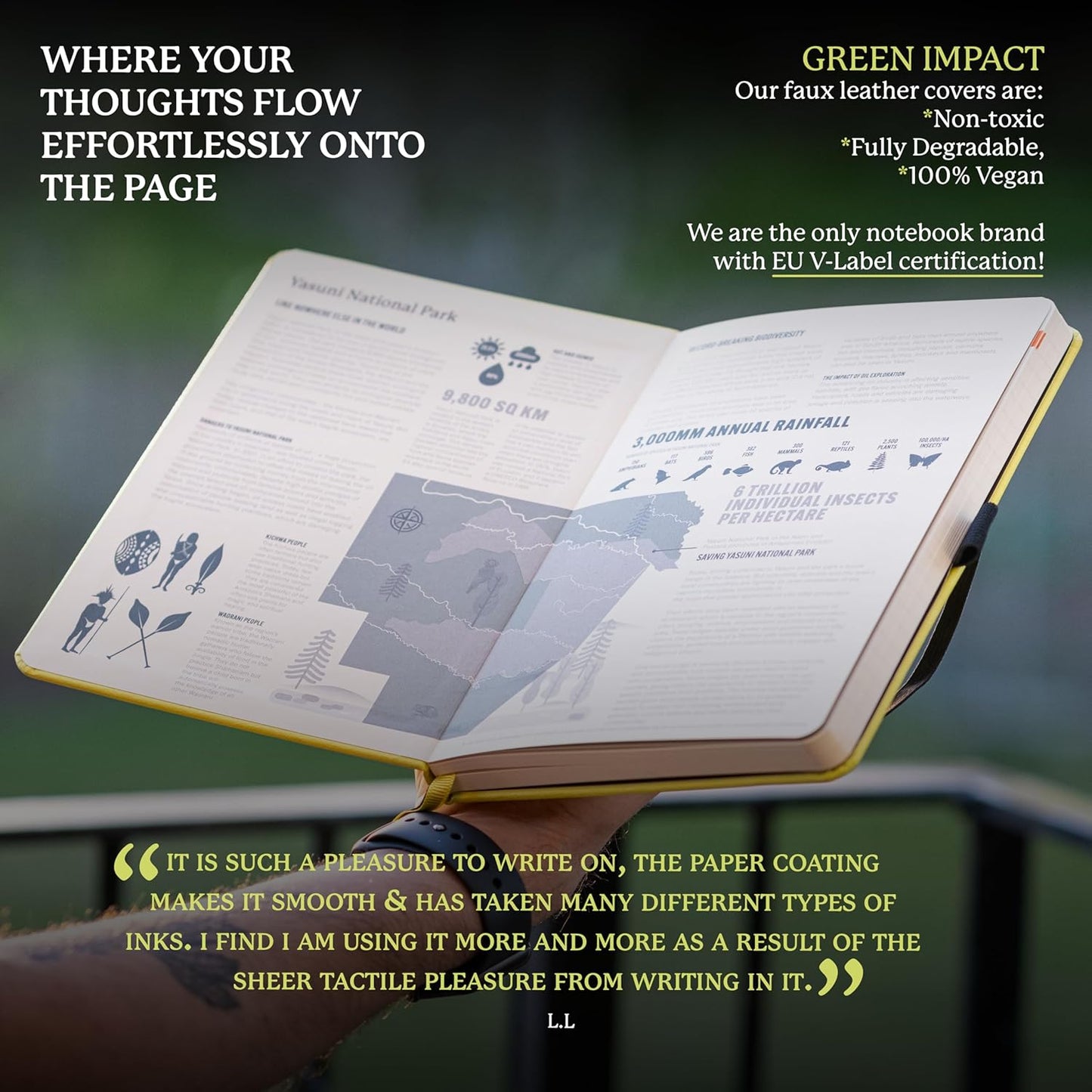 Dingbats* Earth Dotted Writing Journal Notebook A5 - Vegan Leather Hardcover - Ideal for Work, Travel - Pocket, Elastic Closure & Bookmark