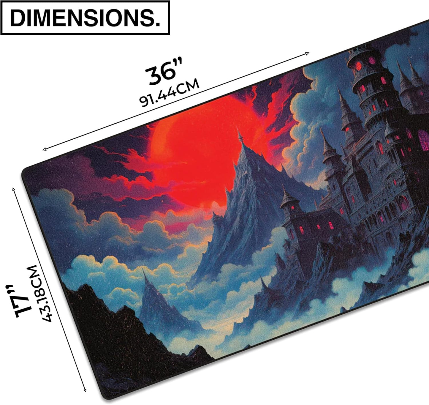 MPCO. Dark Fantasy Large Gaming Desk Pad - 36" x 17" Aeroglyde Fabric The Red Luna Desk Mats - Non-slip, Washable, Smooth Glide for Precision Gaming & Work