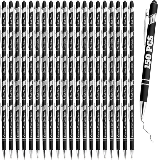 Personalized Pens Bulk 150 with Name Custom Engraving Ballpoint Pens with Stylus Tip Customized Smooth Writing Pens Personalized Gifts for Anniversary Birthday or Graduation(Black,Black Ink)