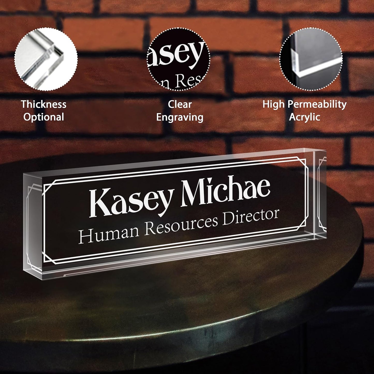 Personalized Name Plate for Desk - Custom Engraved Name Plates for Man - Boss Day Gifts for Boss - Acrylic Office Decor Appreciation Gifts for Teacher Nurse Coworker Social Worker (White-Engraved)