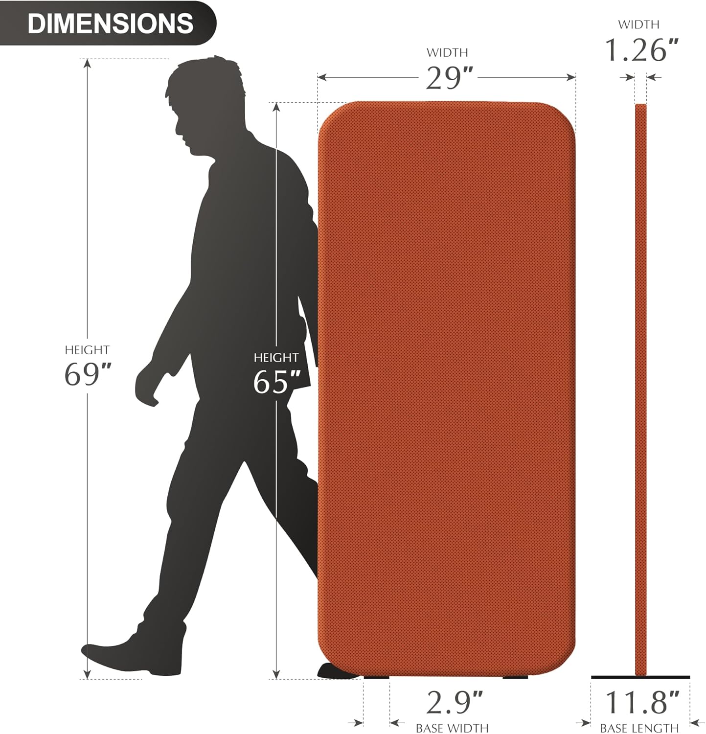 DECOLAB Standing Room Divider, Portable Privacy Wall Partition for Studio Apartment, Living Room, Bedroom, Workspace, Scratch Resistance, 29”x65”, Sunrise