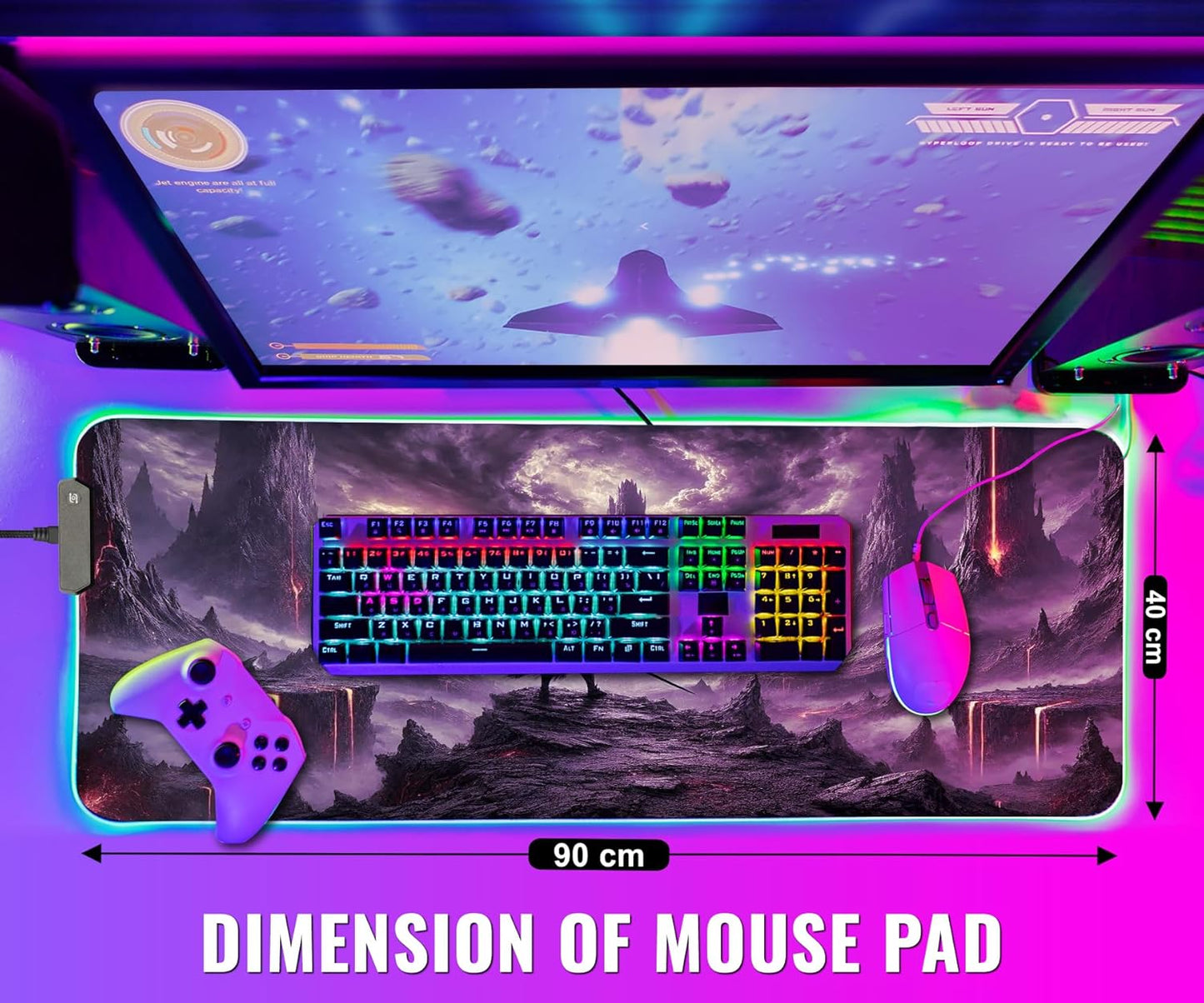 zNexus Elite Gaming Mouse Pad - Desk Mat Gaming Mouse Pad , Medium Extra Large Extended Big Long Huge XL XXL and XXXL RGB LED Light Mousepad For a Computer , PC Mats Mousepads Shadowlands Odyssey