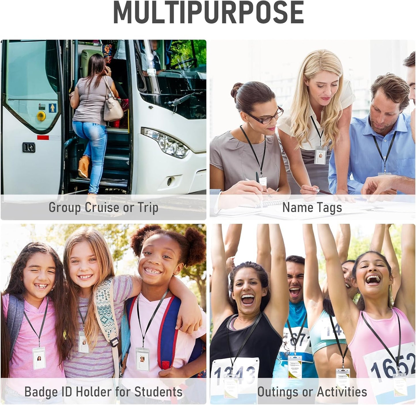 Fumete 100 Sets Name Tag Lanyards with ID Badge Holder Durable Clear Cruise Teacher Lanyards with Plastic Waterproof ID Badge Holders Bulk for Adults Teacher School Office Ship Cards(Black)