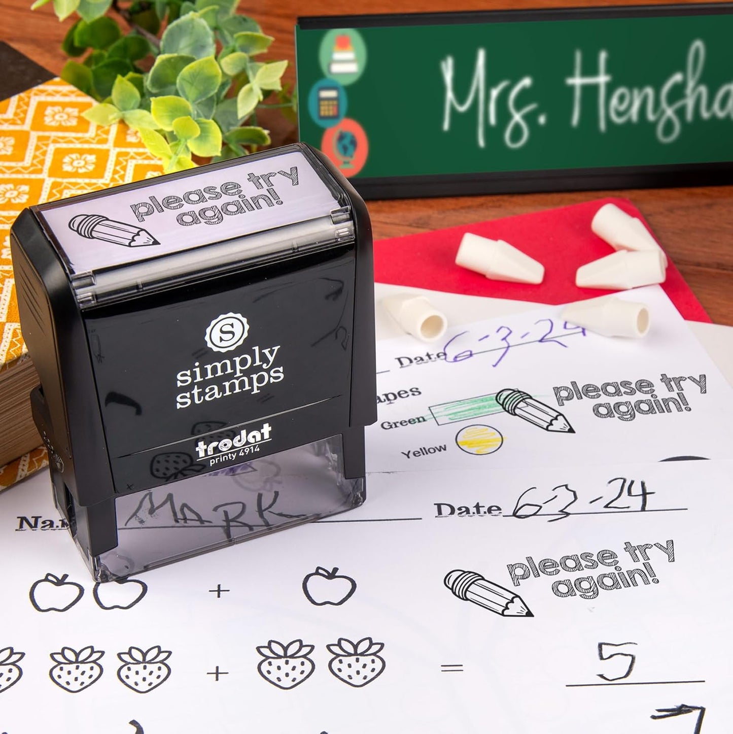Custom Self-Inking Stamps | 49 Designs | Fun Phrases | Grading Made Easy | Classroom & Book Stamps (Large)