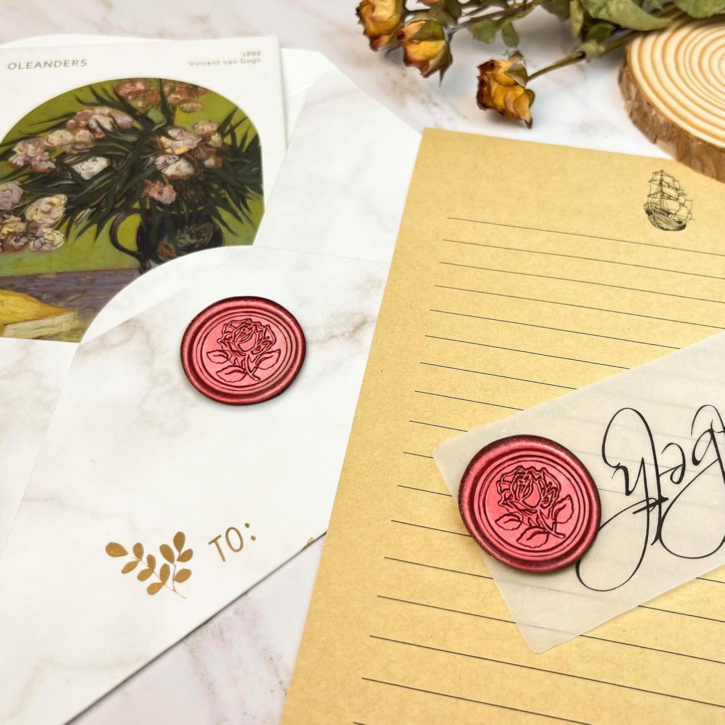 100Pcs Wax Seal Stickers Handmade Envelope Seals Self Adhesive Wax Stickers for Wedding Party Invitations, Envelope, Gift Wrap, Christmas(Rose Style, Red)