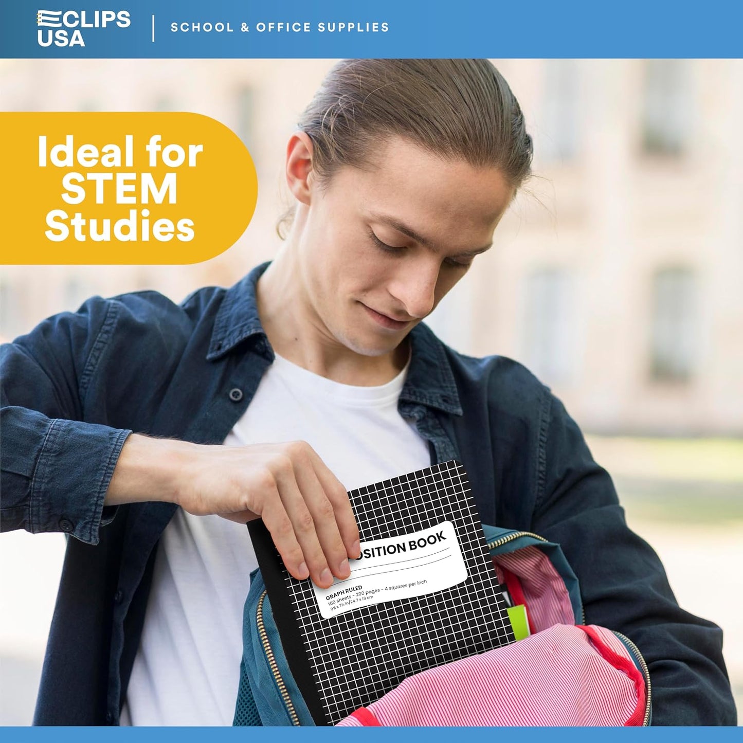 E-CLIPS USA Composition Notebooks, Quad Ruled, Graph Paper Composition Notebook, Hard Cover Marble Graph Composition Notebook, 100 sheets, 9.75″ x 7.50″ (4 Pack)