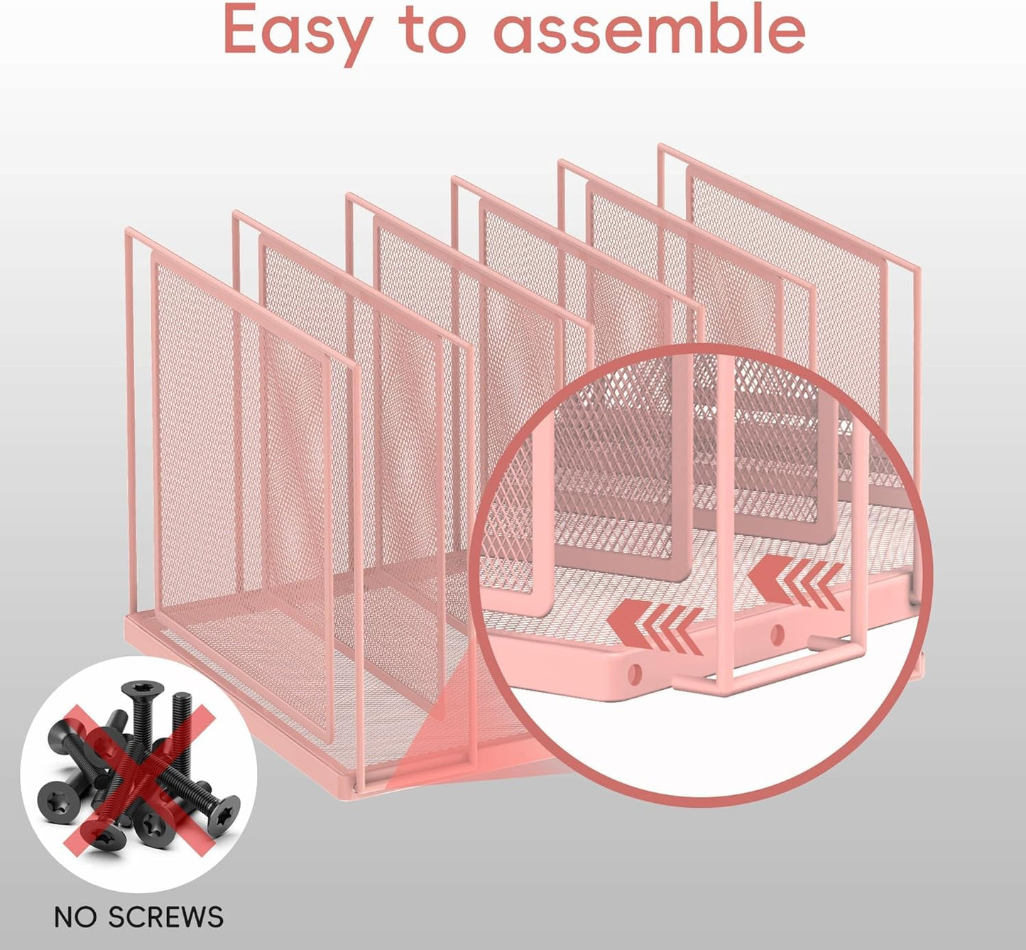 File Organizer for Desk, 5-Section Vertical File Sorter, Paper Holder Organizer Standing Metal File Folder for Office Home Classroom, Pink