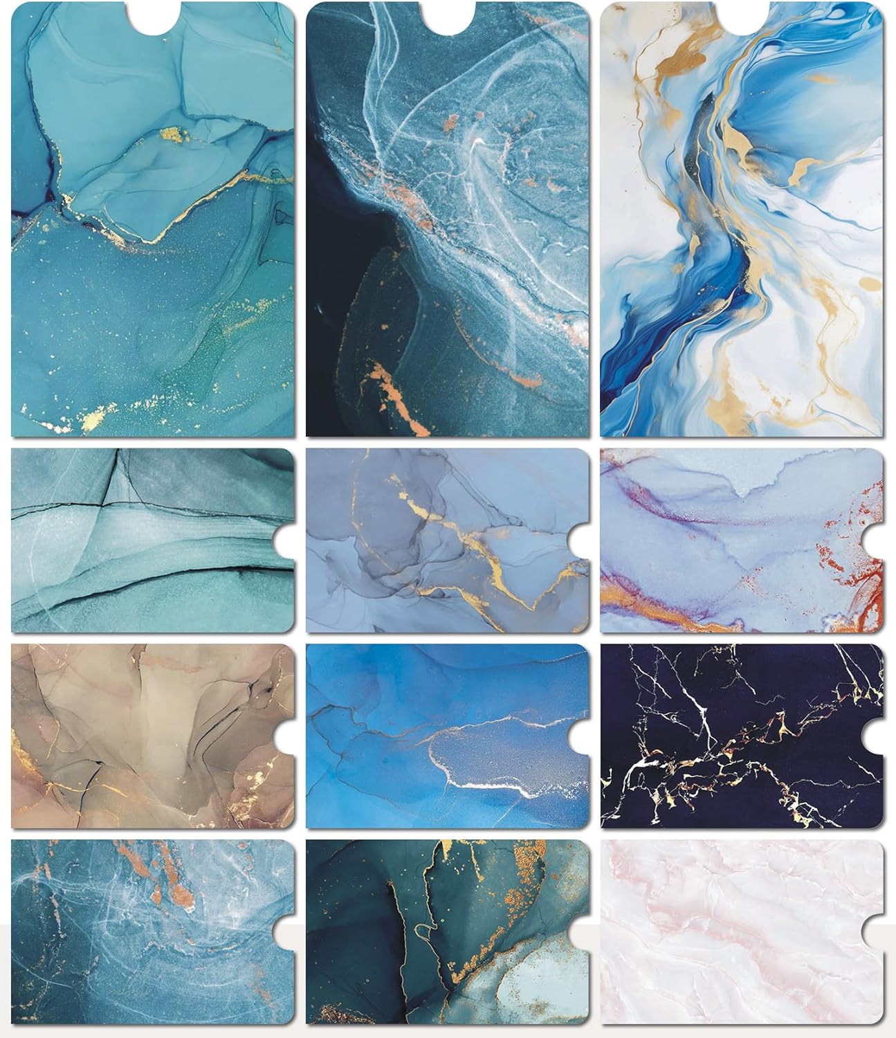 12 PCS RFID Blocking Sleeves, Credit Card Holder for Women Men Protect Cards Identity from Electronic Theft Travel Case Set (Marble Style