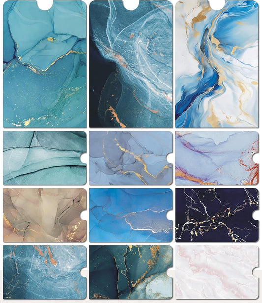 12 PCS RFID Blocking Sleeves, Credit Card Holder for Women Men Protect Cards Identity from Electronic Theft Travel Case Set (Marble Style