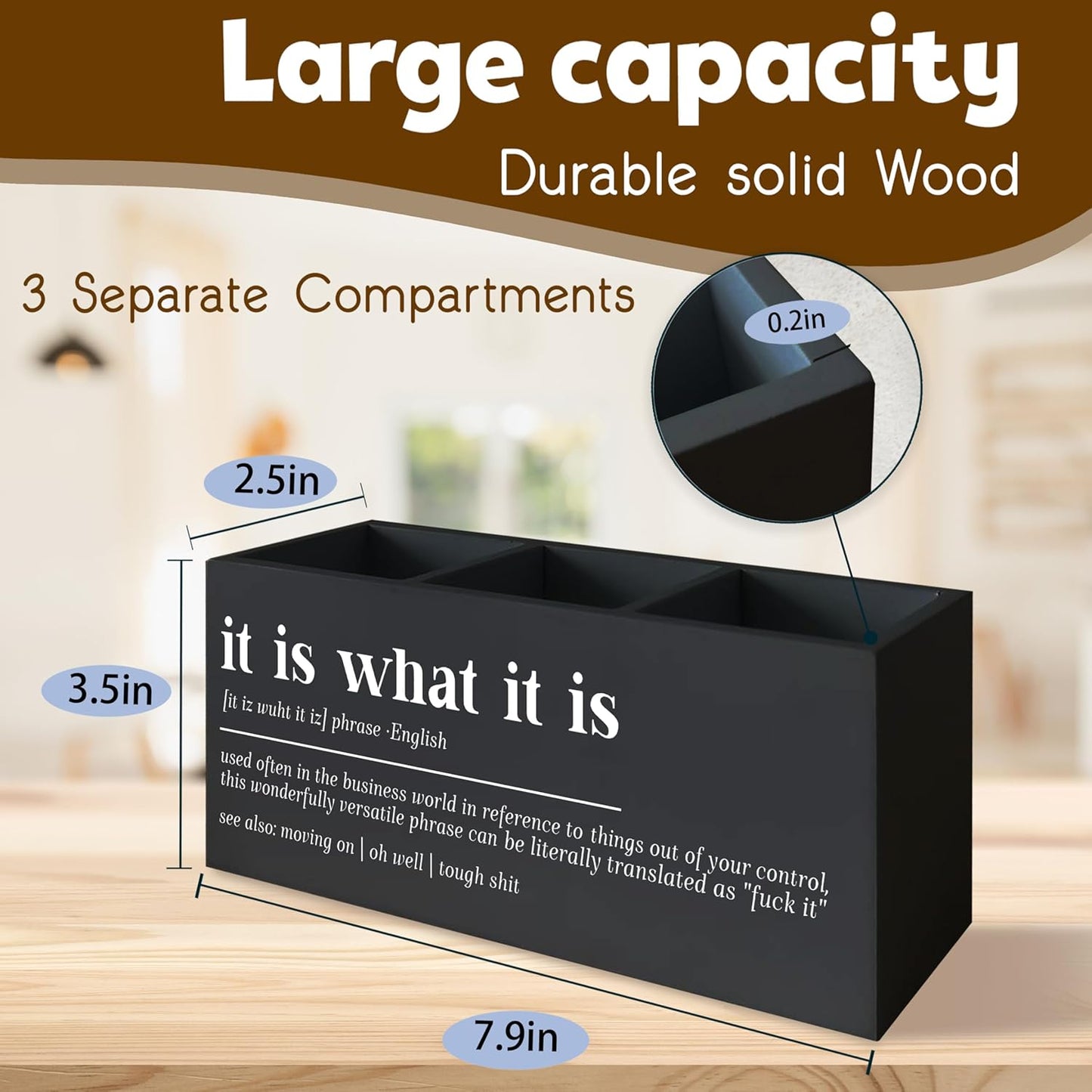 Funny Office Black Desk Pen Holder, It Is What It Is Funny Gifts for Coworkers Funny Signs Wooden Pencil Holder Decor for Office Bathroom Shelves Boos Desk Accessories