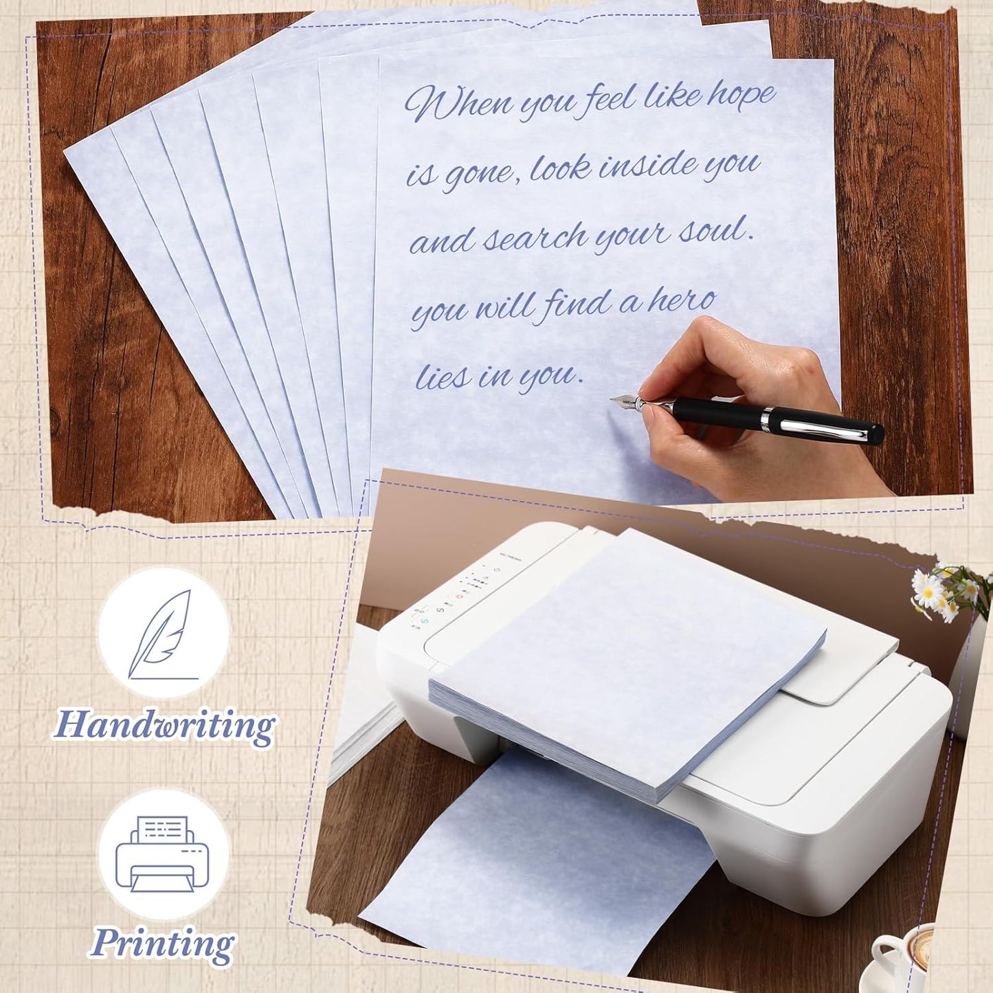 Epakh 300 Pcs Old Age Parchment Paper 8.5 x 11 Inch Standard Letter Vintage Colored Old Parchment Double Side Printing Paper (Blue)