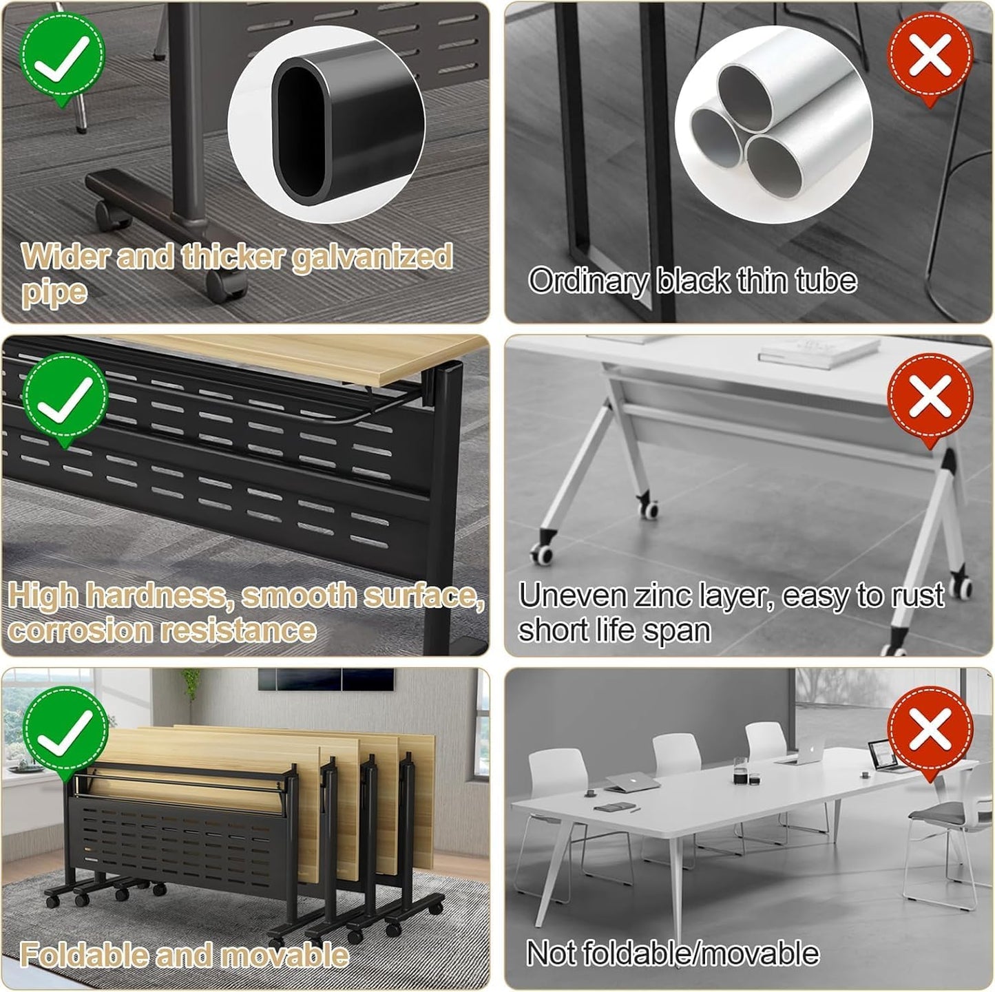 Folding Conference Table - Modular Conference Room Tables Foldable & Stackable Boardroom Table with Casters | Large Rectangle Office Meeting Table for Training Rooms (6PCS-55.1in)