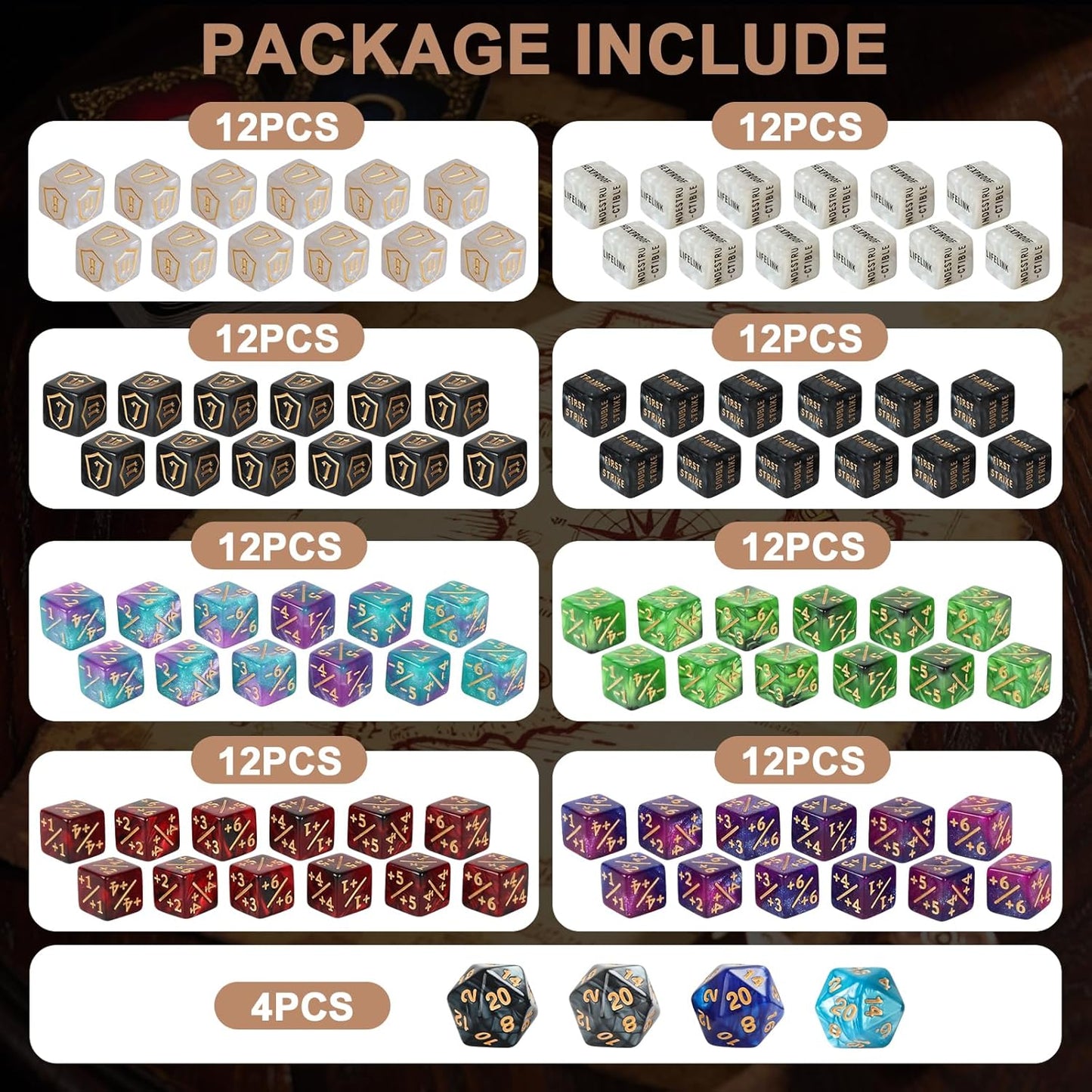 100 Pieces MTG Dice Counters Set Bulk Ability Keyword Tokens Shield Life Counters 6 Sided Dice for Magic The Gathering TCG Card Gaming Accessories (Dice Set (A))