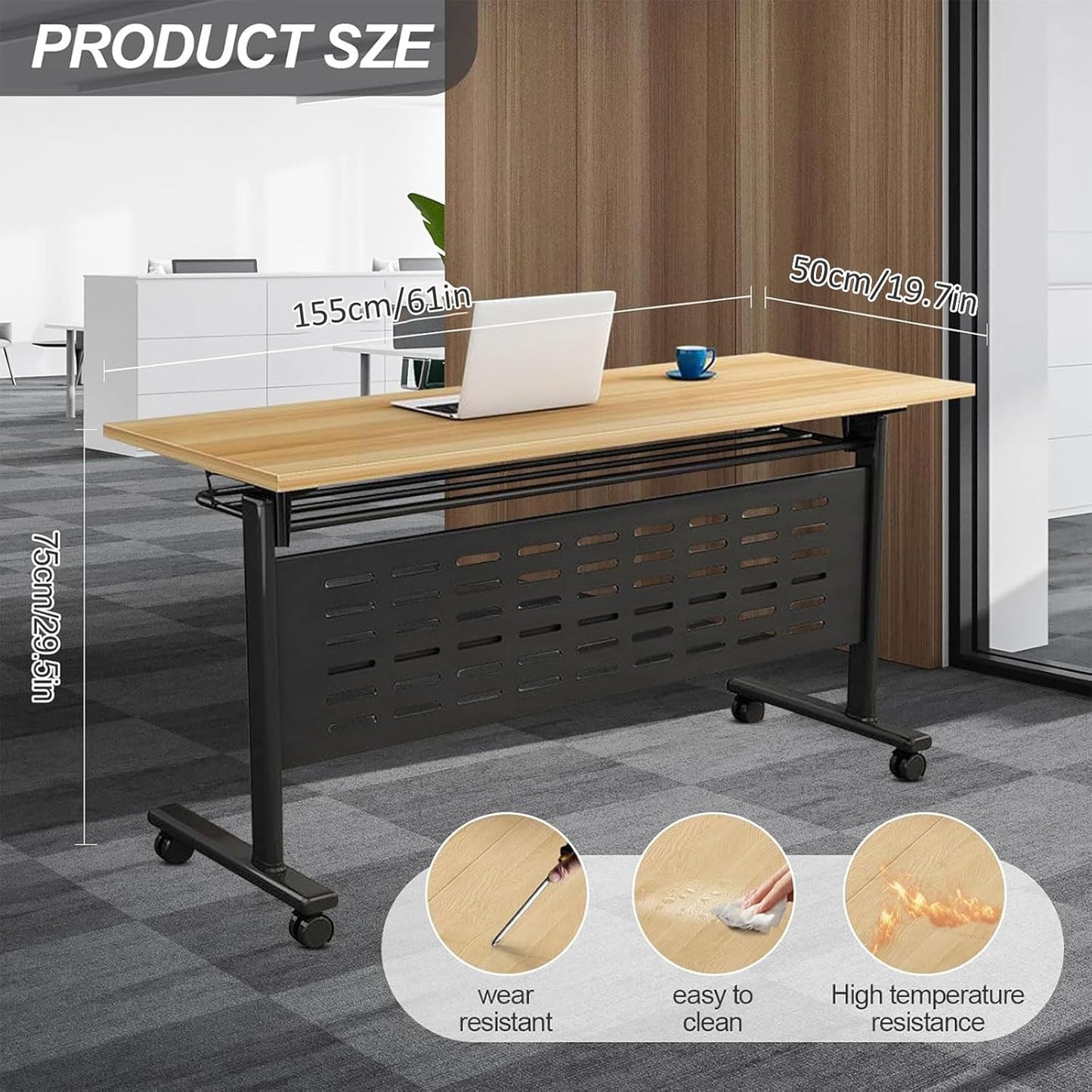 Foldable Conference Table, Folding Conference Room Table with Wheels, Modern Rectangle Flip Top Mobile Training Table for Office Room Classroom (2pack 63in)