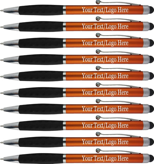 Personalized Pens With your Custom Logo or Text-600 Pack Bulk-for Businesses, Parties, and Events, 2 in 1 Ballpoint Pen & Stylus for Touchscreen Devices, Orange Barrel, Black Ink