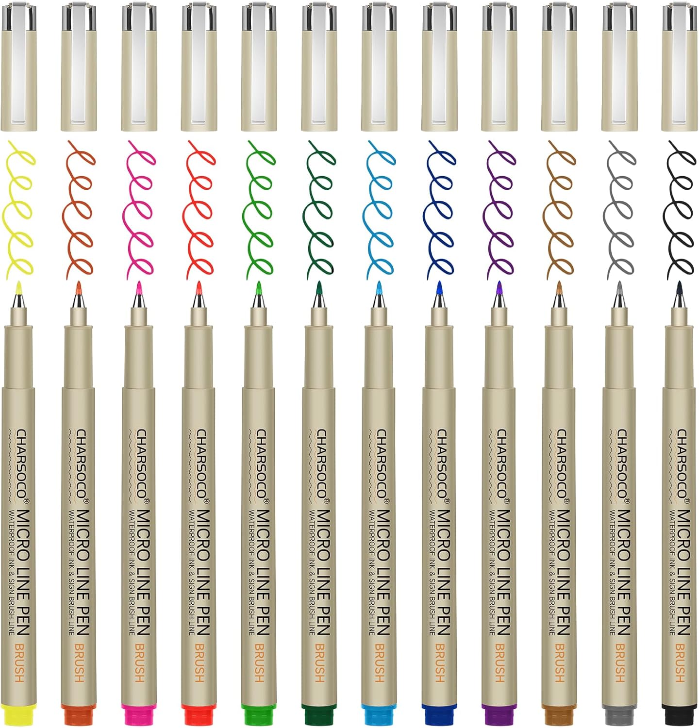Arts Sign Brush Pen, Felt Tip Water Based Ink with 12 Colors, for Journaling, Lettering, Calligraphy, Technical Drawing and Scrapbooking